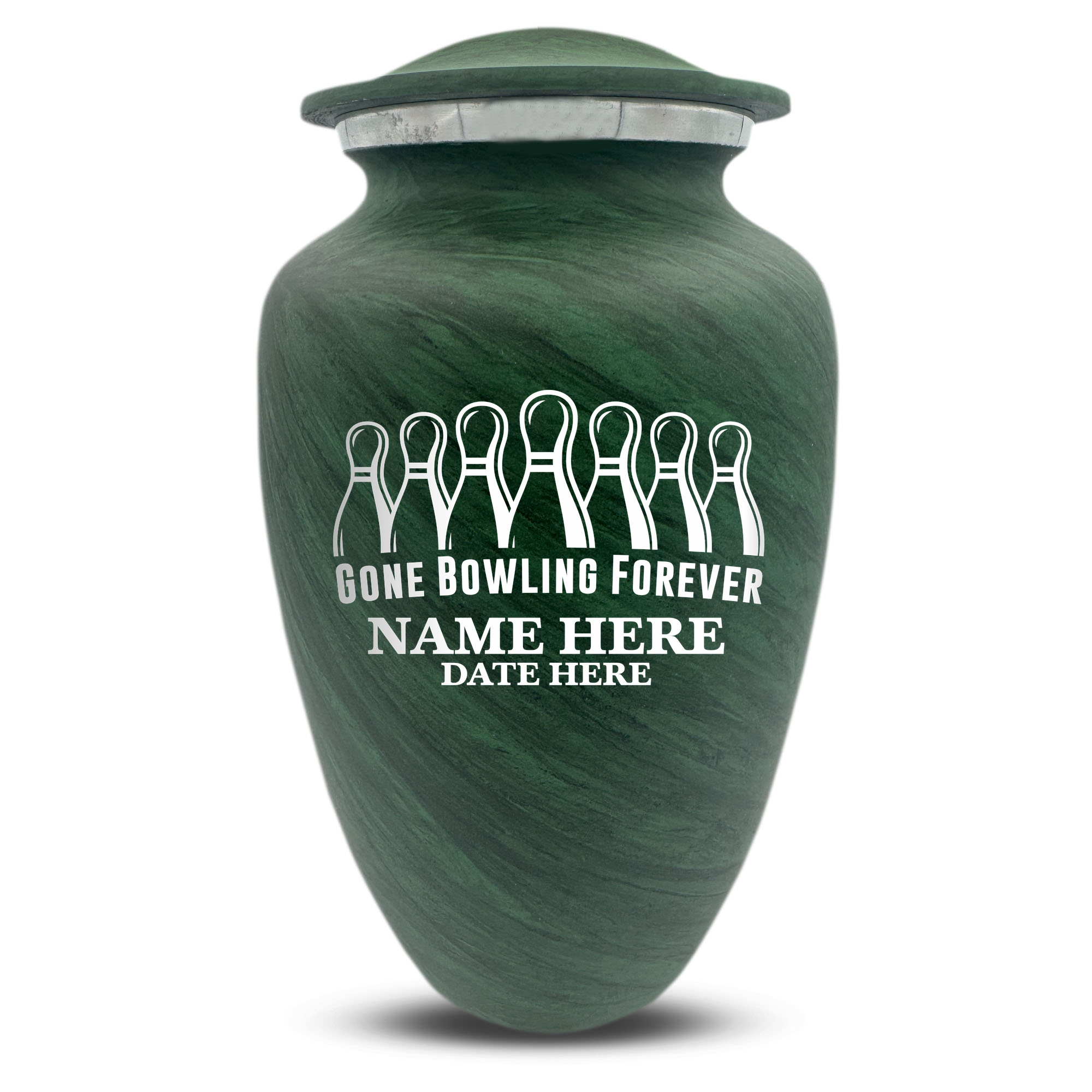 Custom Large Cremation Urn for Human Ashes - Soft Whisper Collection - Funny Bowling Design - Distressed Finish - 200 Cubic Inch