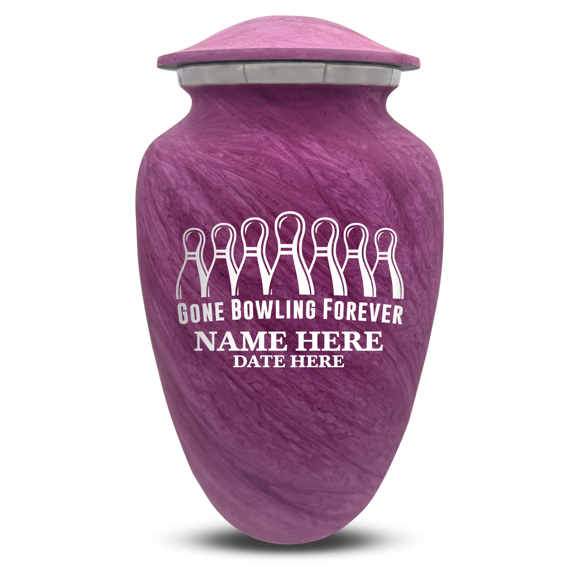 Custom Large Cremation Urn for Human Ashes - Soft Whisper Collection - Funny Bowling Design - Distressed Finish - 200 Cubic Inch