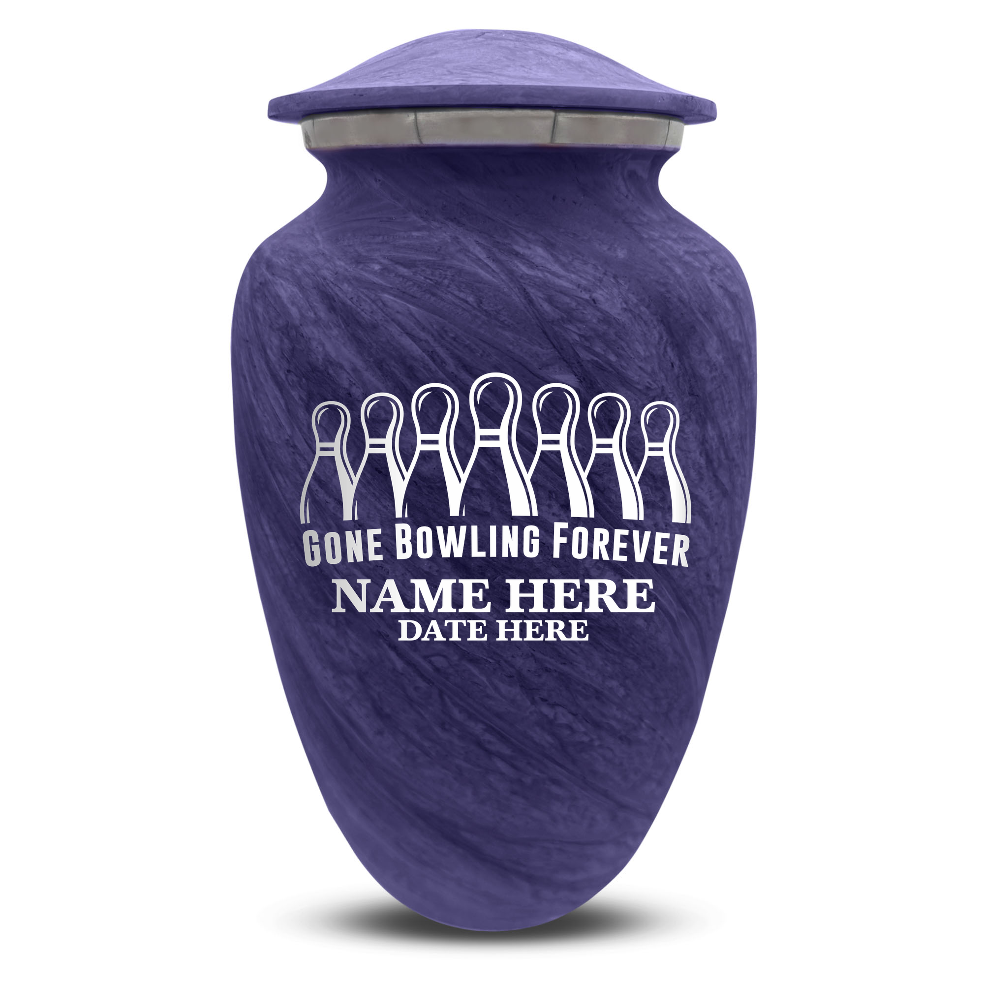 Custom Large Cremation Urn for Human Ashes - Soft Whisper Collection - Funny Bowling Design - Distressed Finish - 200 Cubic Inch