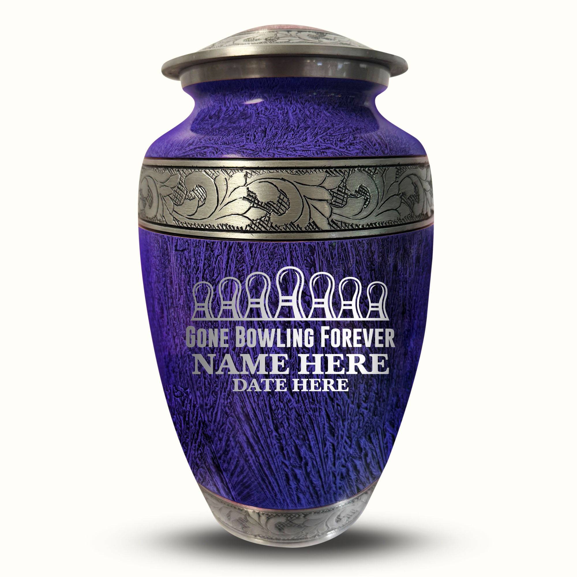 Custom Large Cremation Urn for Human Ashes - Elevate Collection - Funny Bowling Design - Distressed Finish - 200 Cubic Inch