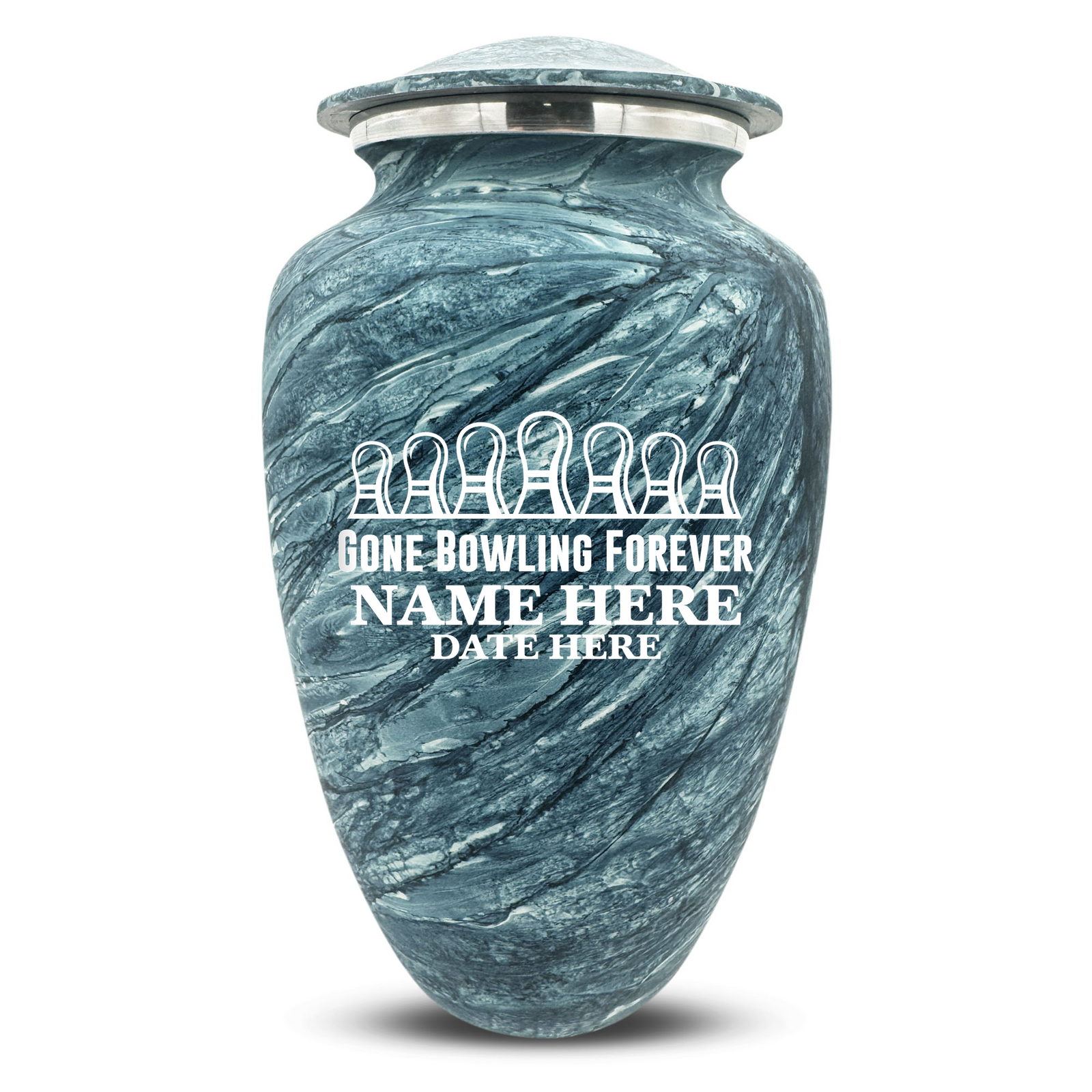 Custom Human Urns - Soft Whisper Collection - Funny Bowling Design - Distressed Finish - 200 Cubic Inch