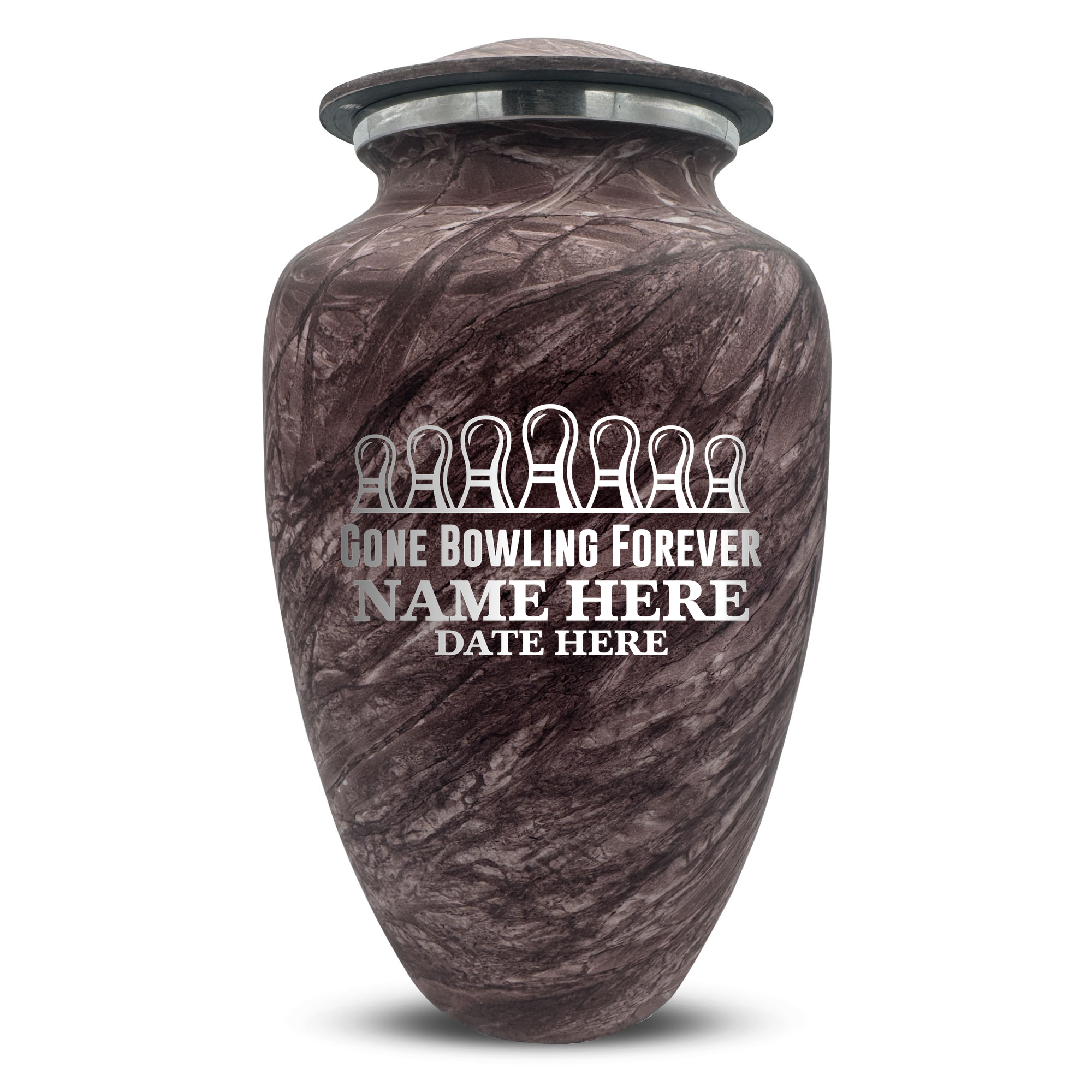 Custom Large Cremation Urn for Human Ashes - Soft Whisper Collection - Funny Bowling Design - Distressed Finish - 200 Cubic Inch