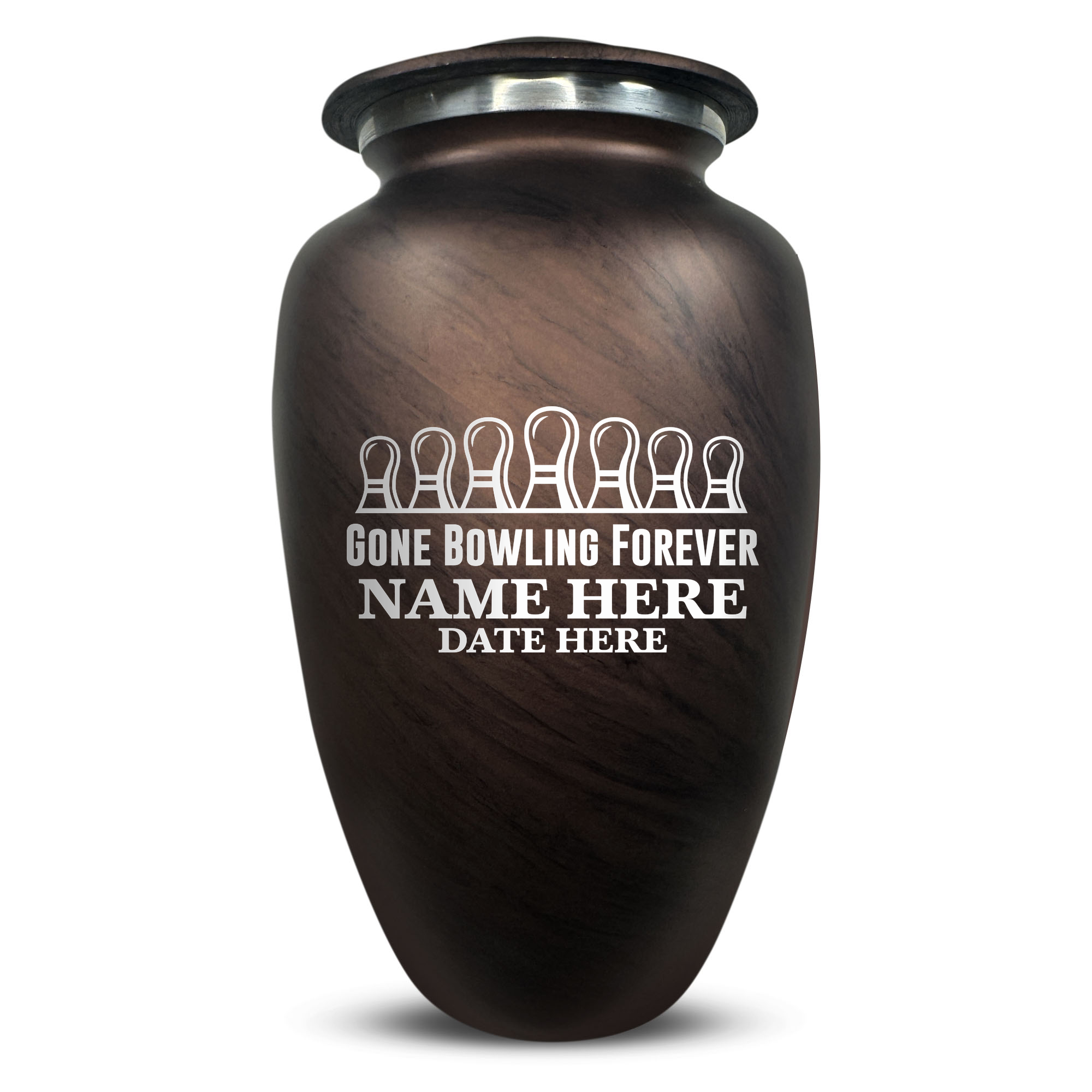 Custom Large Cremation Urn for Human Ashes - Soft Whisper Collection - Funny Bowling Design - Distressed Finish - 200 Cubic Inch