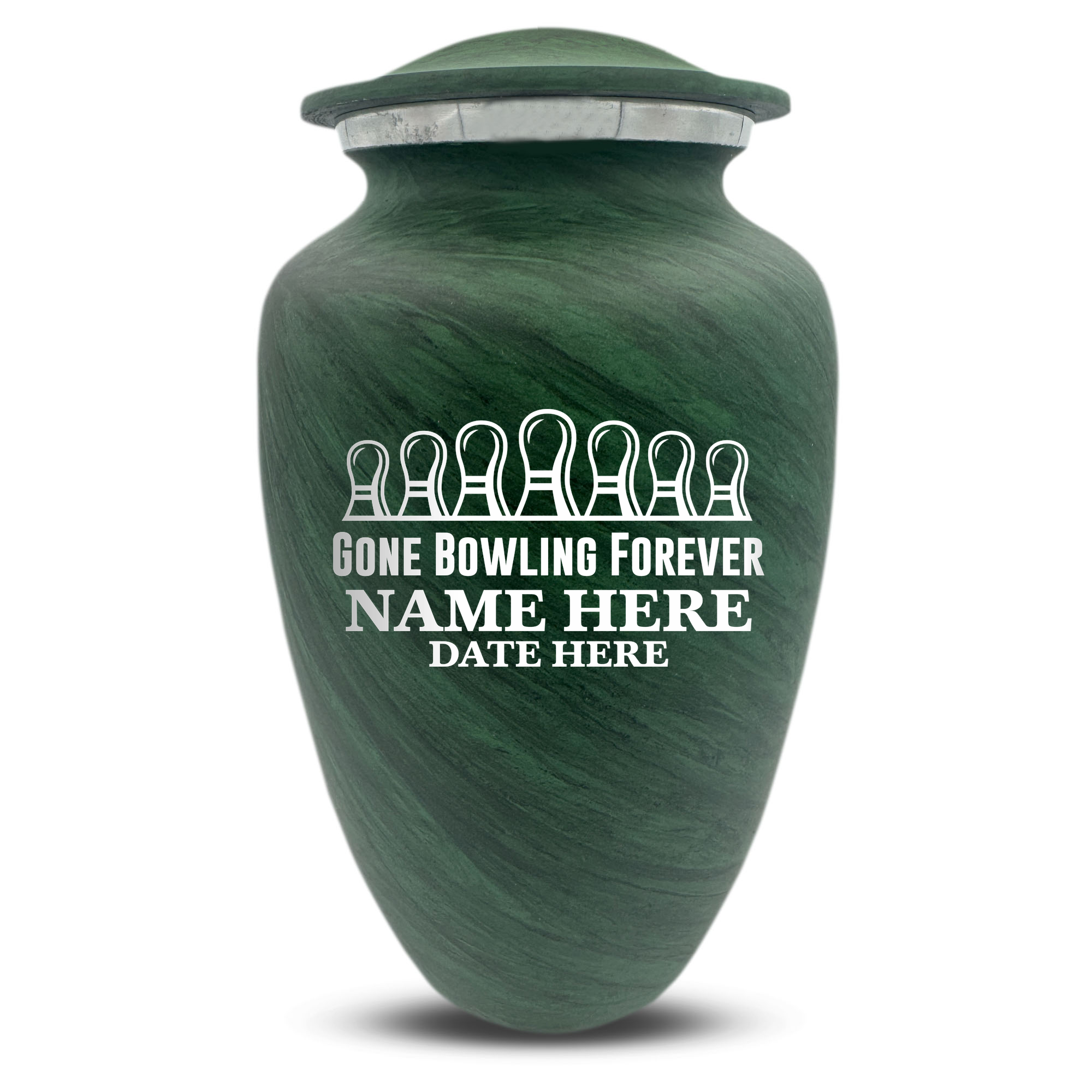 Custom Large Cremation Urn for Human Ashes - Soft Whisper Collection - Funny Bowling Design - Distressed Finish - 200 Cubic Inch