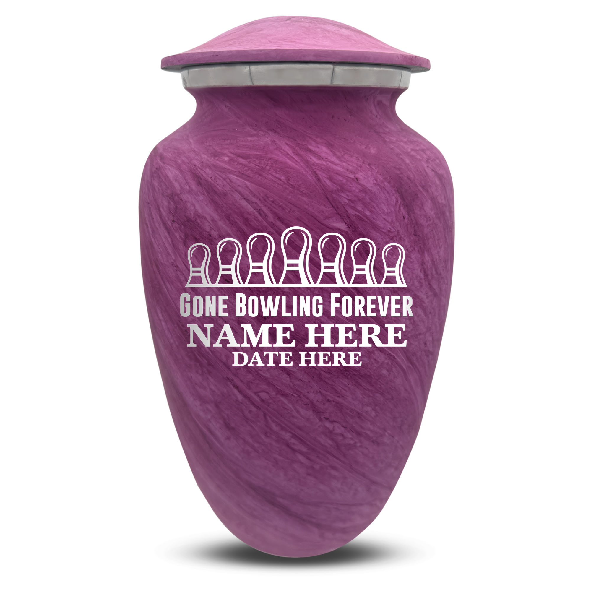 Custom Large Cremation Urn for Human Ashes - Soft Whisper Collection - Funny Bowling Design - Distressed Finish - 200 Cubic Inch