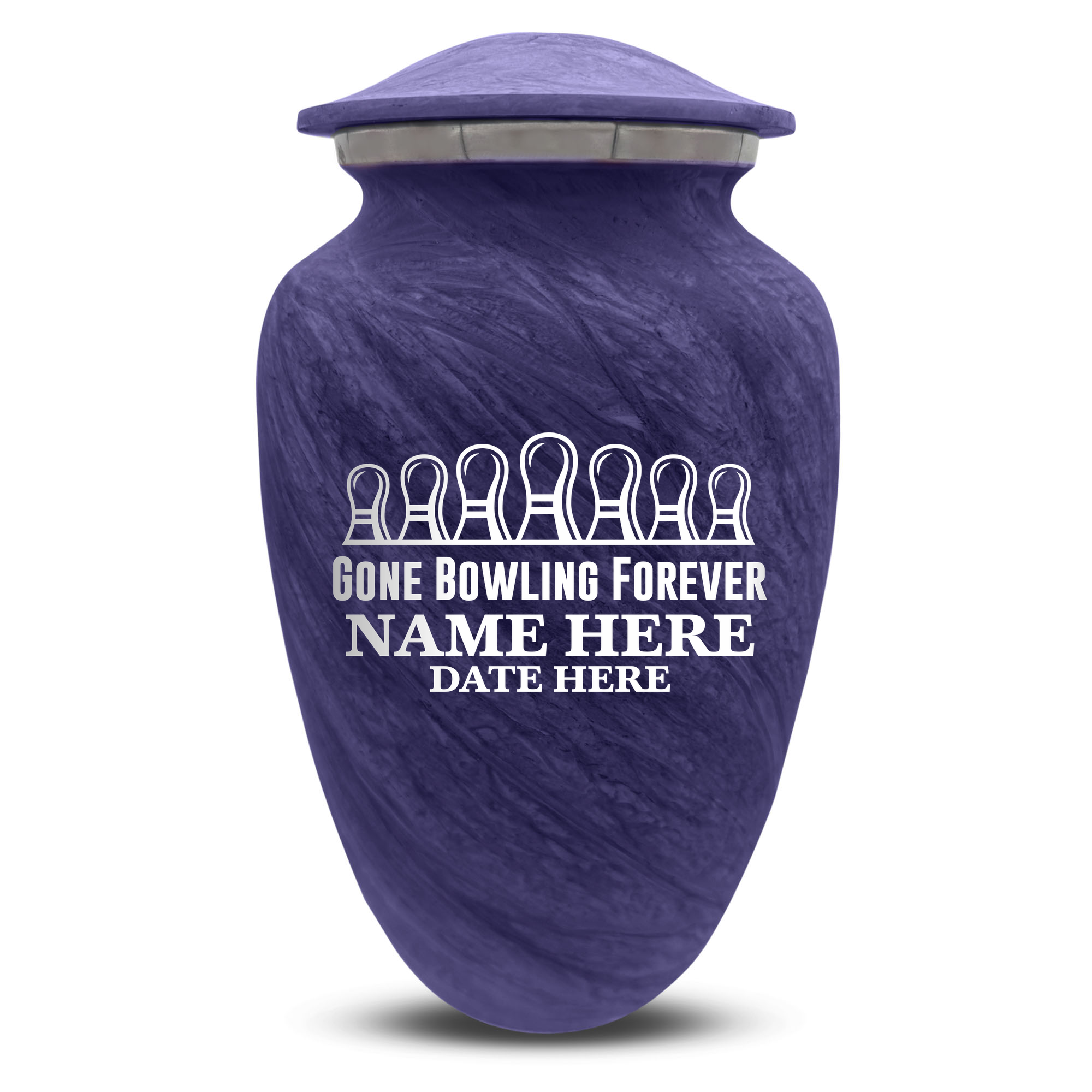 Custom Large Cremation Urn for Human Ashes - Soft Whisper Collection - Funny Bowling Design - Distressed Finish - 200 Cubic Inch