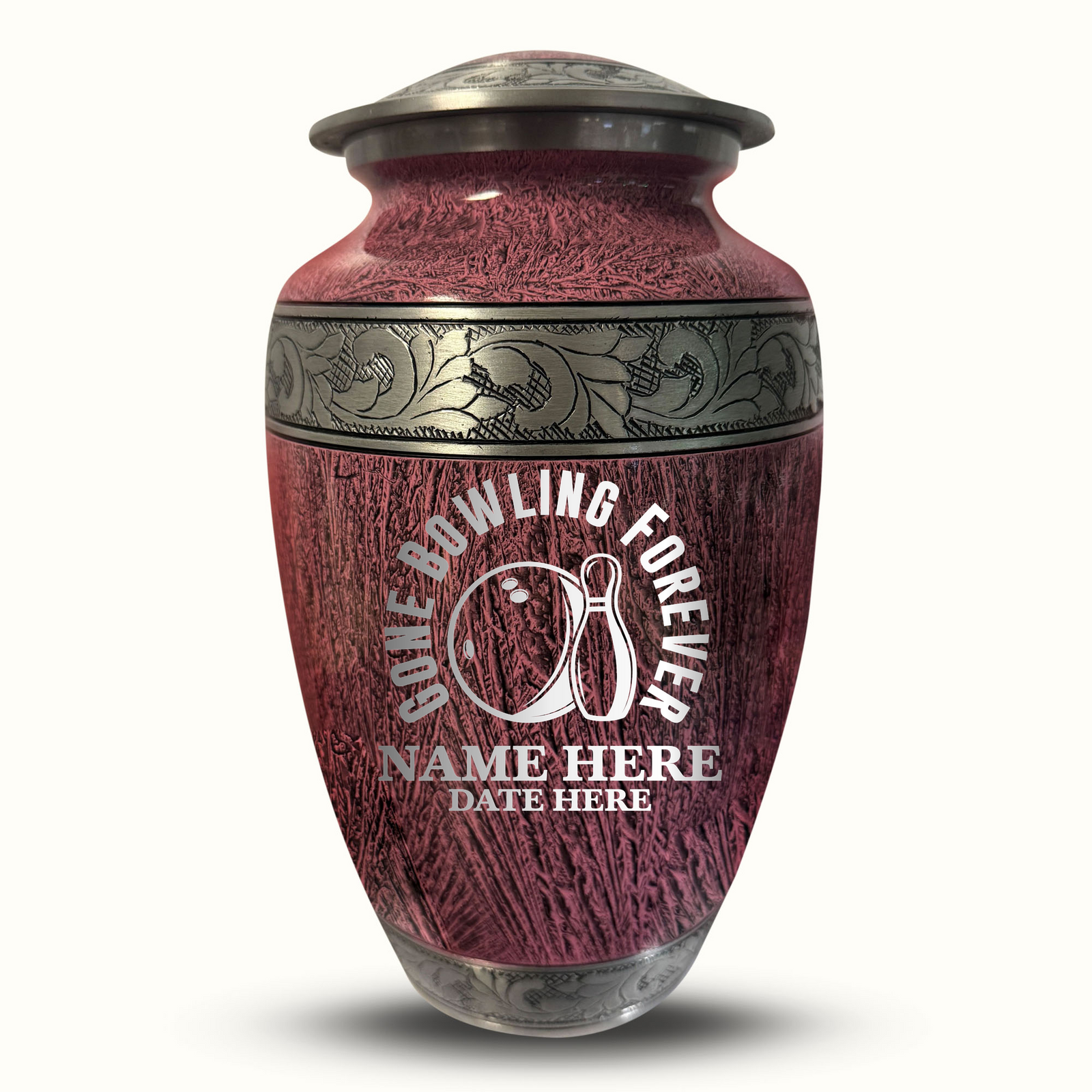 Custom Aluminum Human Urn - Elevate Collection - Funny Bowling Design - Distressed Finish - 200 Cubic Inch
