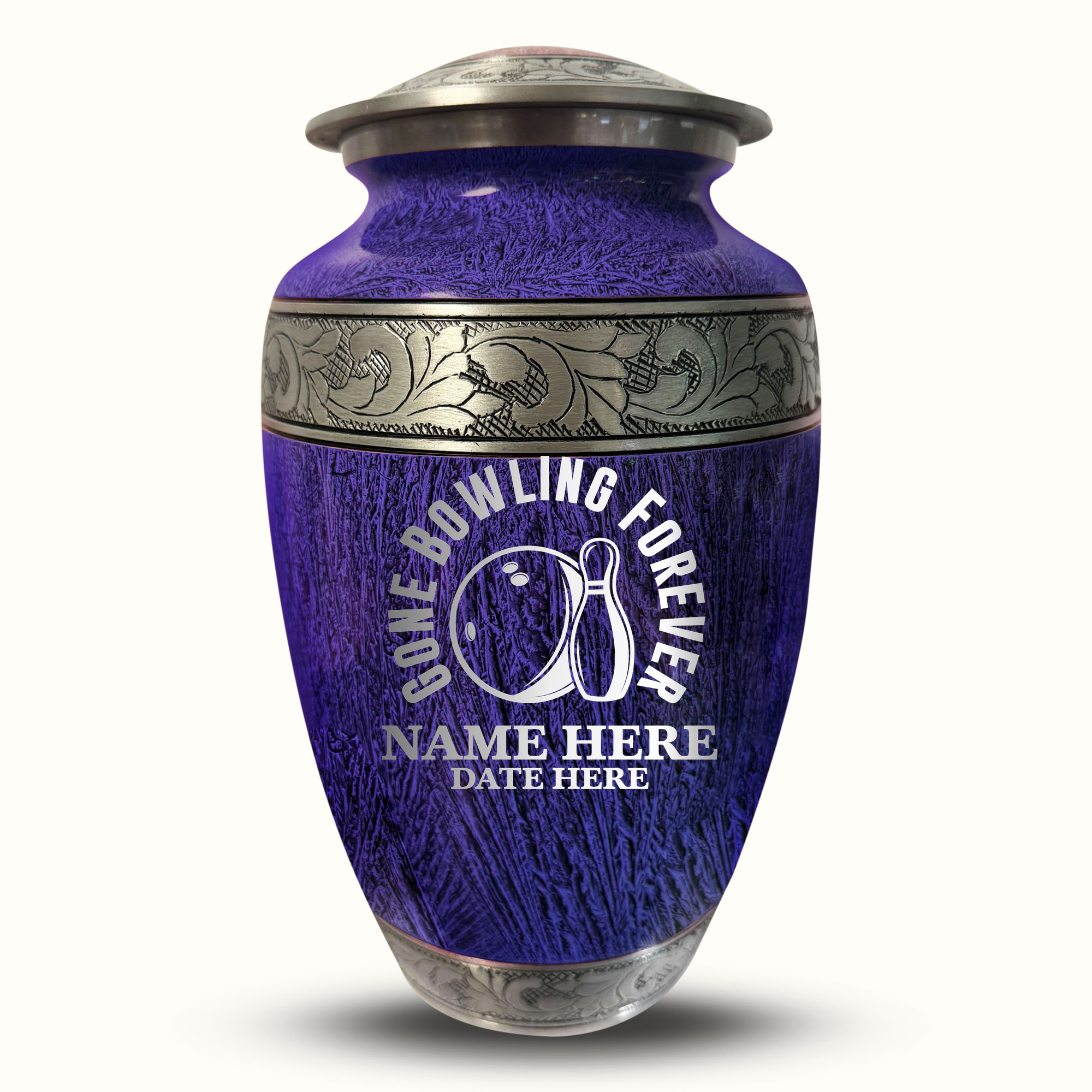 Custom Large Cremation Urn for Human Ashes - Elevate Collection - Funny Bowling Design - Distressed Finish - 200 Cubic Inch