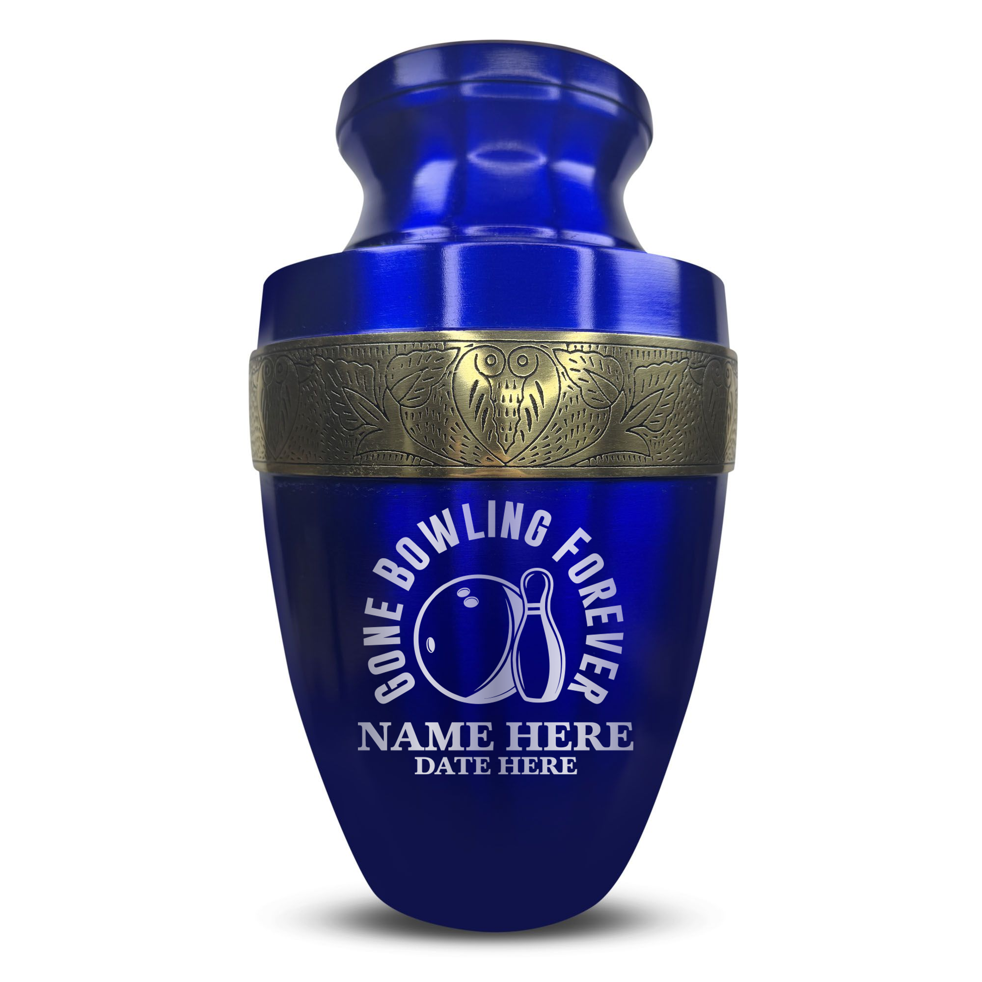 Elite Human Cremation Urn - 200 Cubic Inch - Aluminum with Gold Inlay | Gone Bowling Tribute