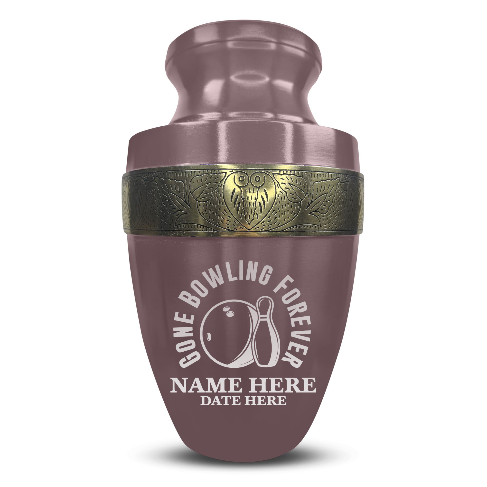 Elite Human Cremation Urn - 200 Cubic Inch - Aluminum with Gold Inlay | Gone Bowling Tribute