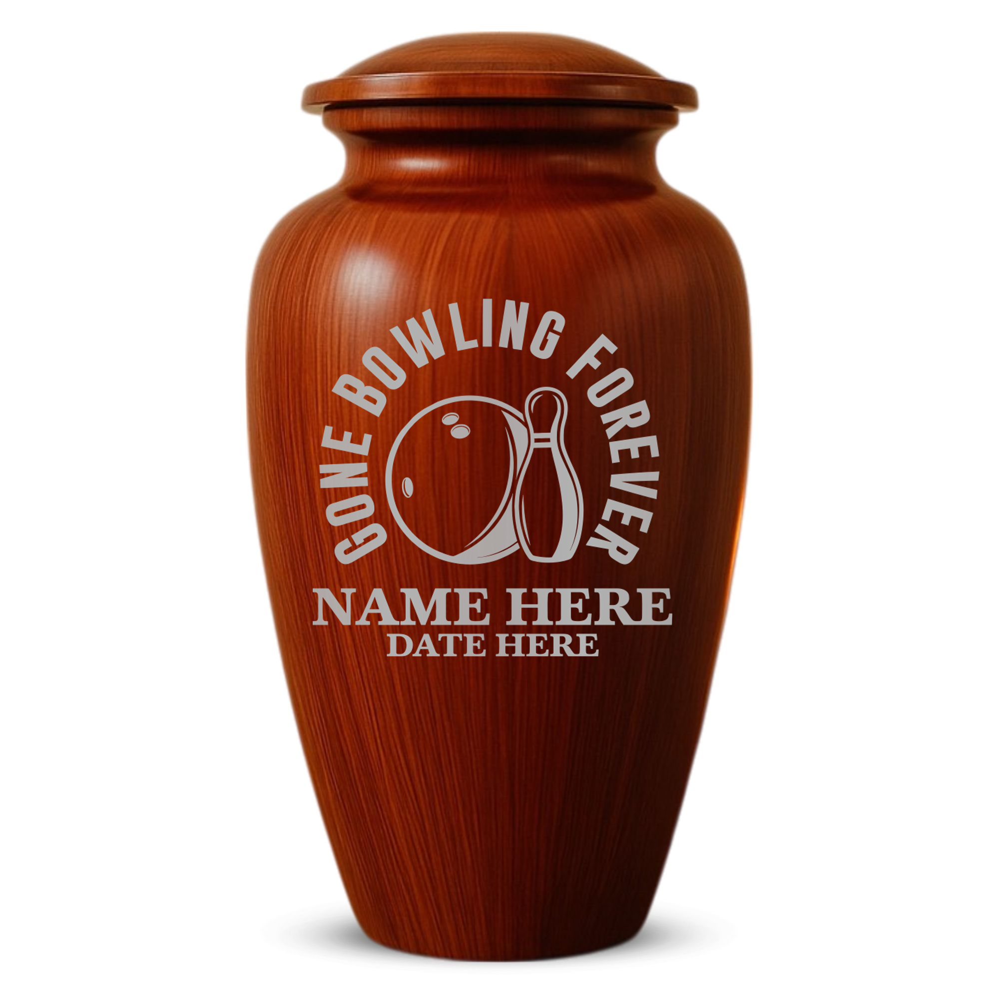 Human Cremation Urn - 200 Cubic Inch - Ingrained Wood Style Finish | Gone Bowling Tribute