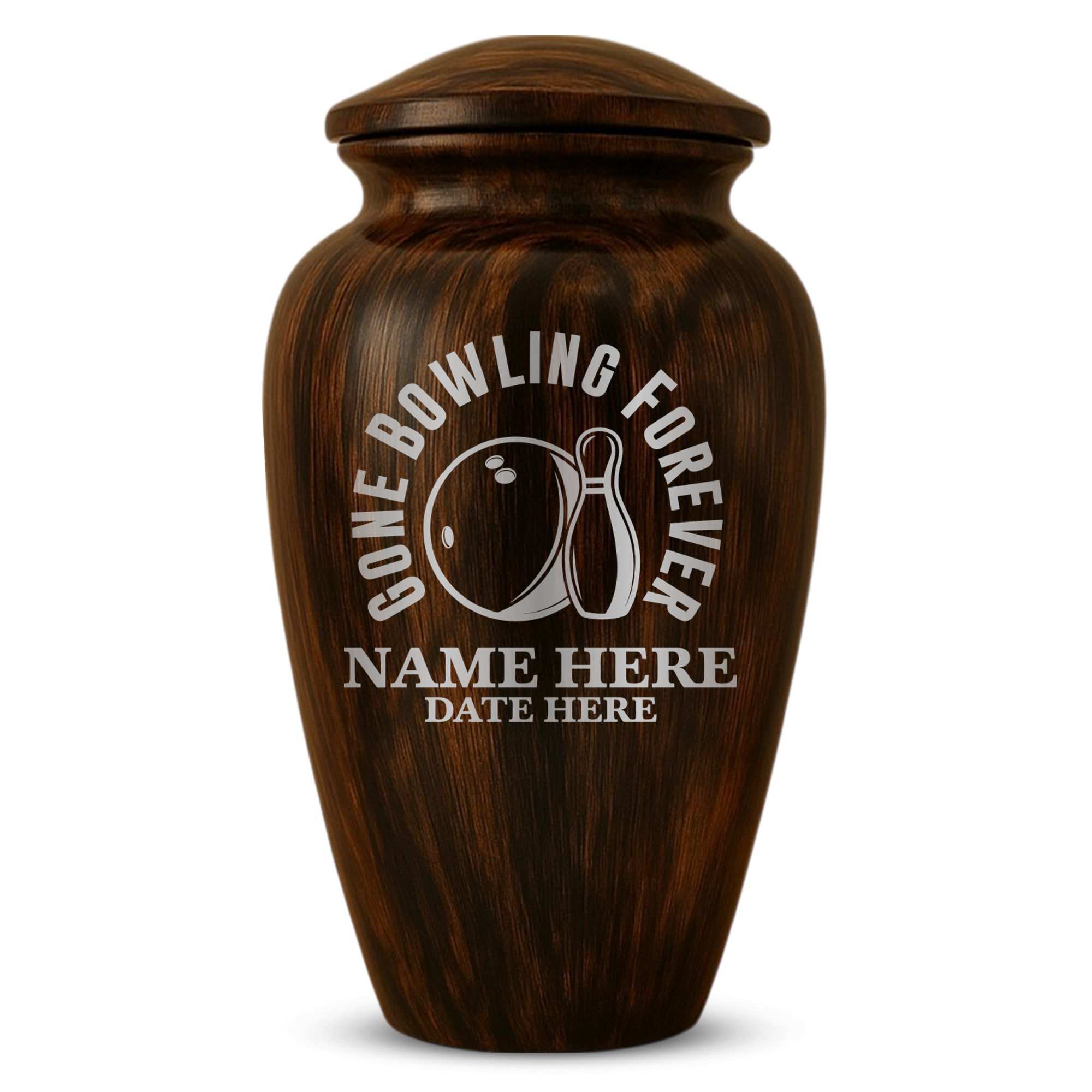 Human Cremation Urn - 200 Cubic Inch - Ingrained Wood Style Finish | Gone Bowling Tribute