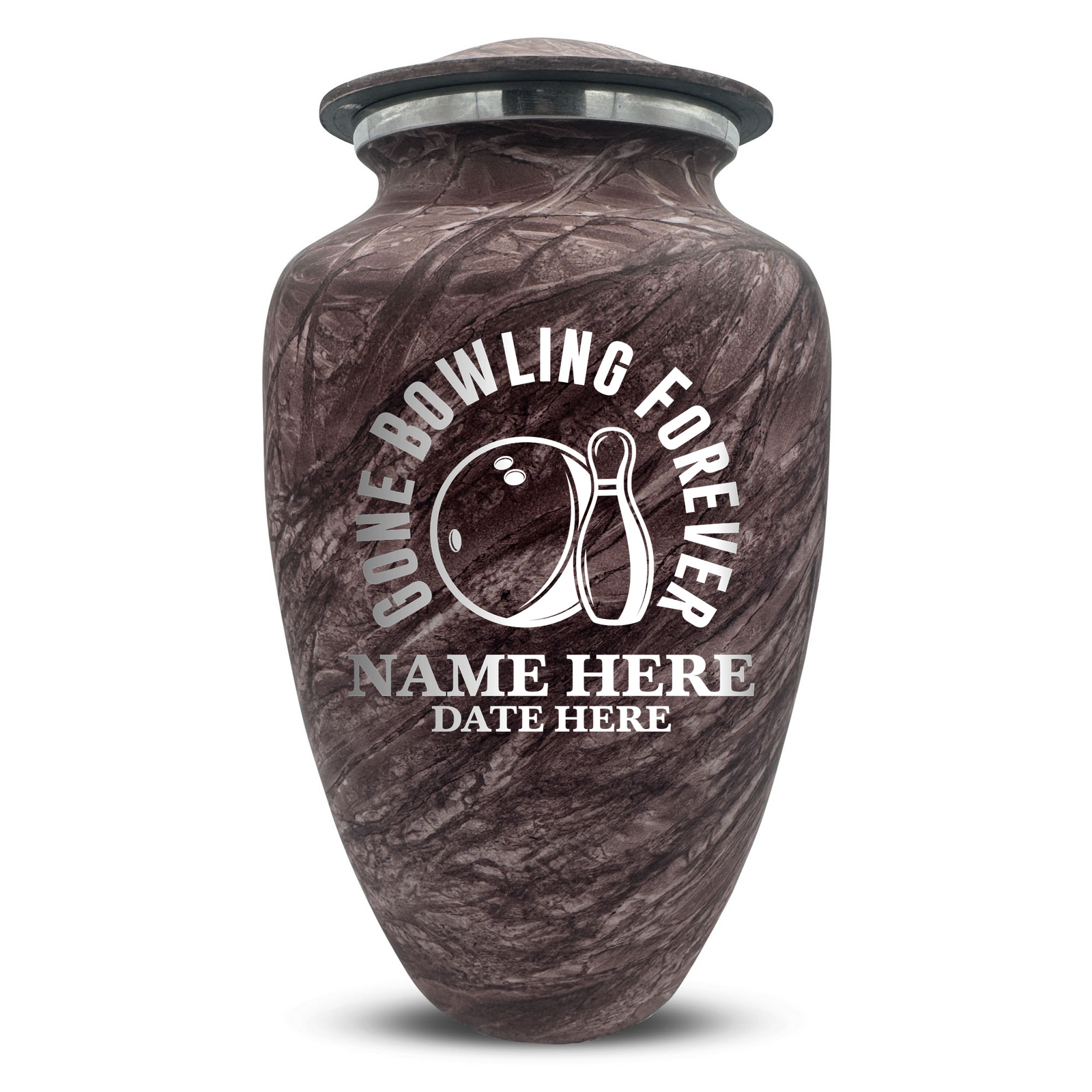 Custom Human Urns - Soft Whisper Collection - Funny Bowling Design - Distressed Finish - 200 Cubic Inch