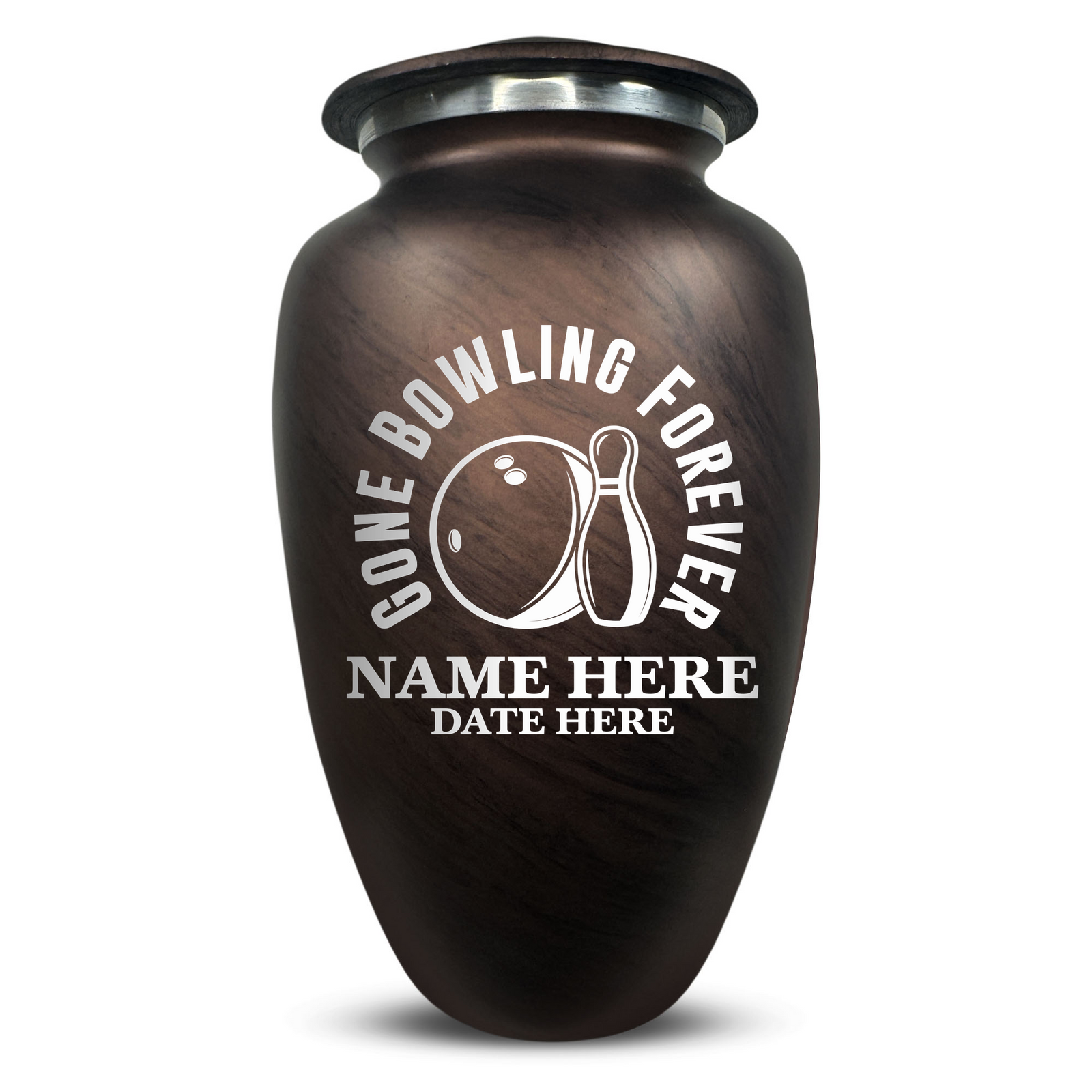 Custom Human Urns - Soft Whisper Collection - Funny Bowling Design - Distressed Finish - 200 Cubic Inch