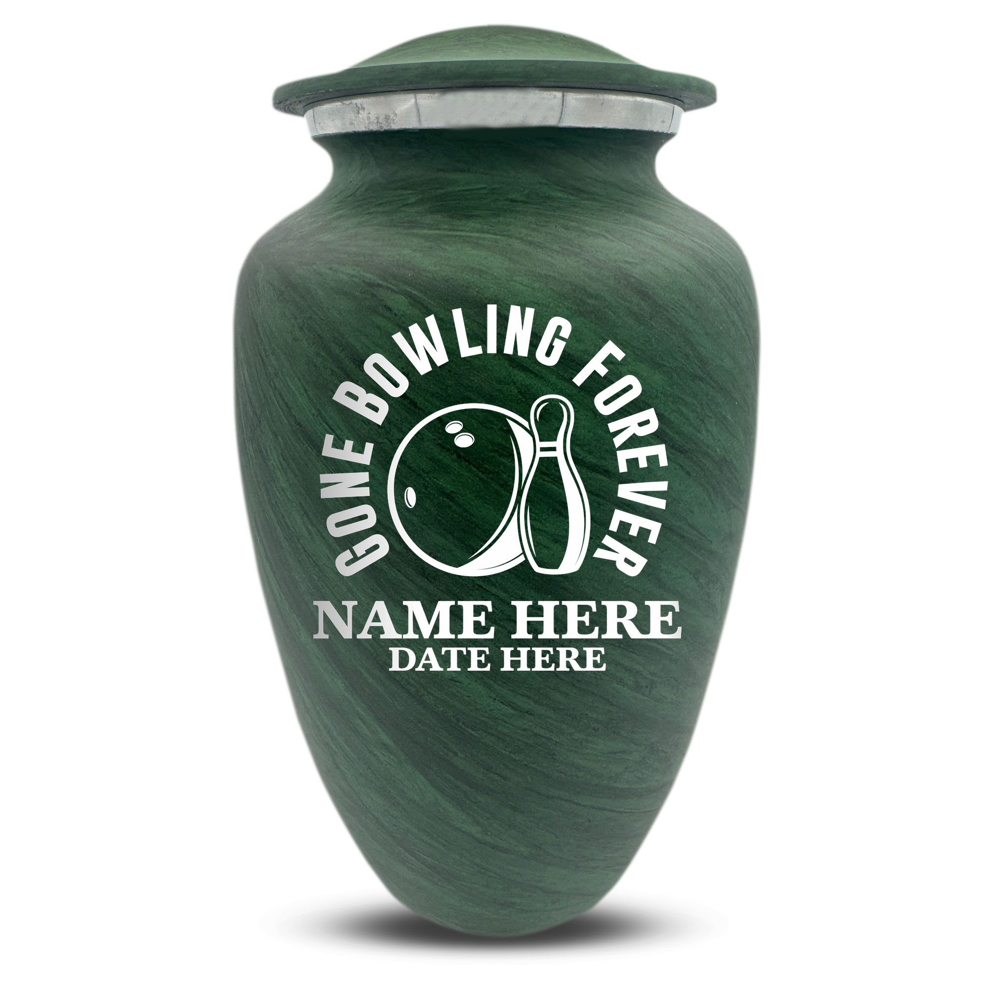 Custom Large Cremation Urn for Human Ashes - Soft Whisper Collection - Funny Bowling Design - Distressed Finish - 200 Cubic Inch