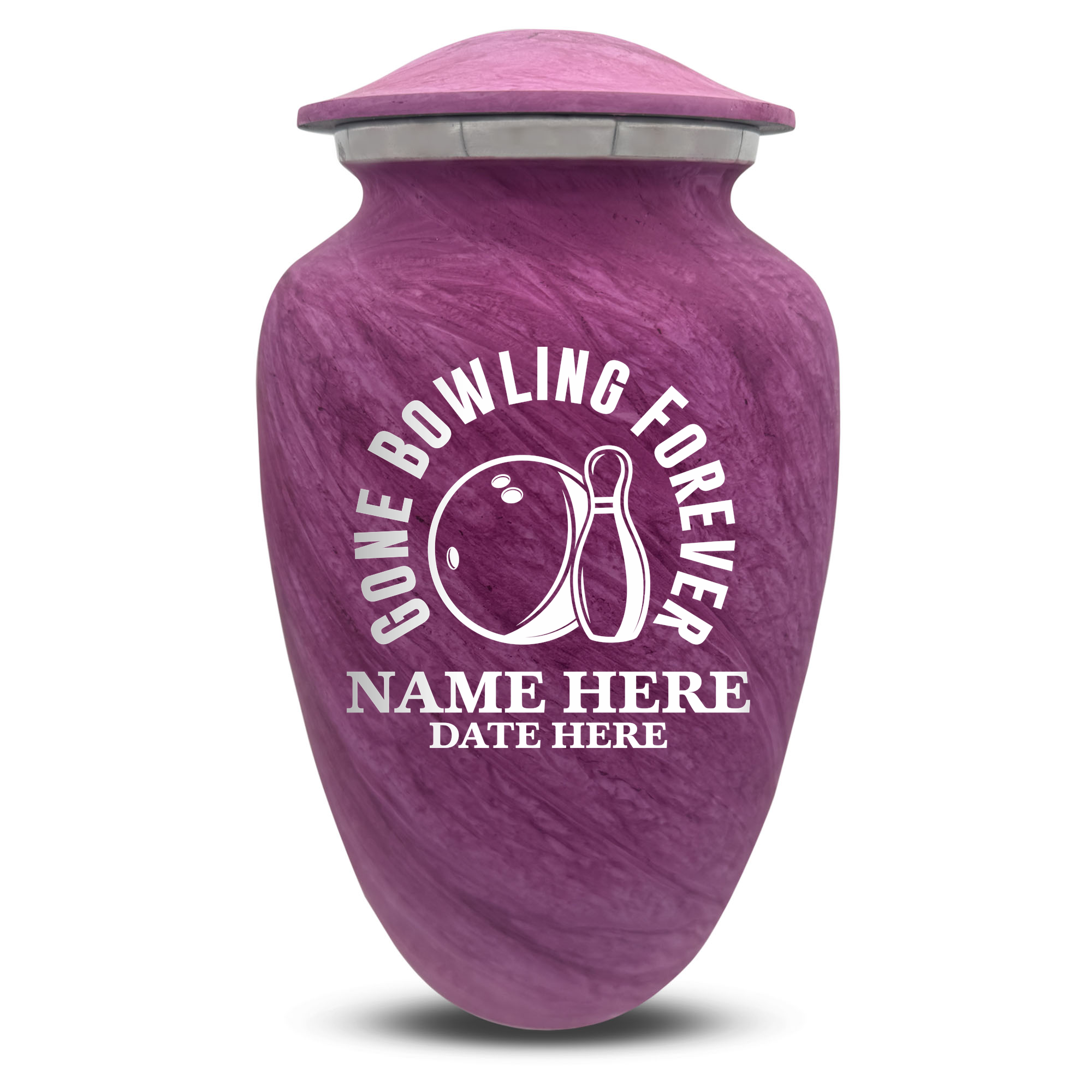 Custom Large Cremation Urn for Human Ashes - Soft Whisper Collection - Funny Bowling Design - Distressed Finish - 200 Cubic Inch