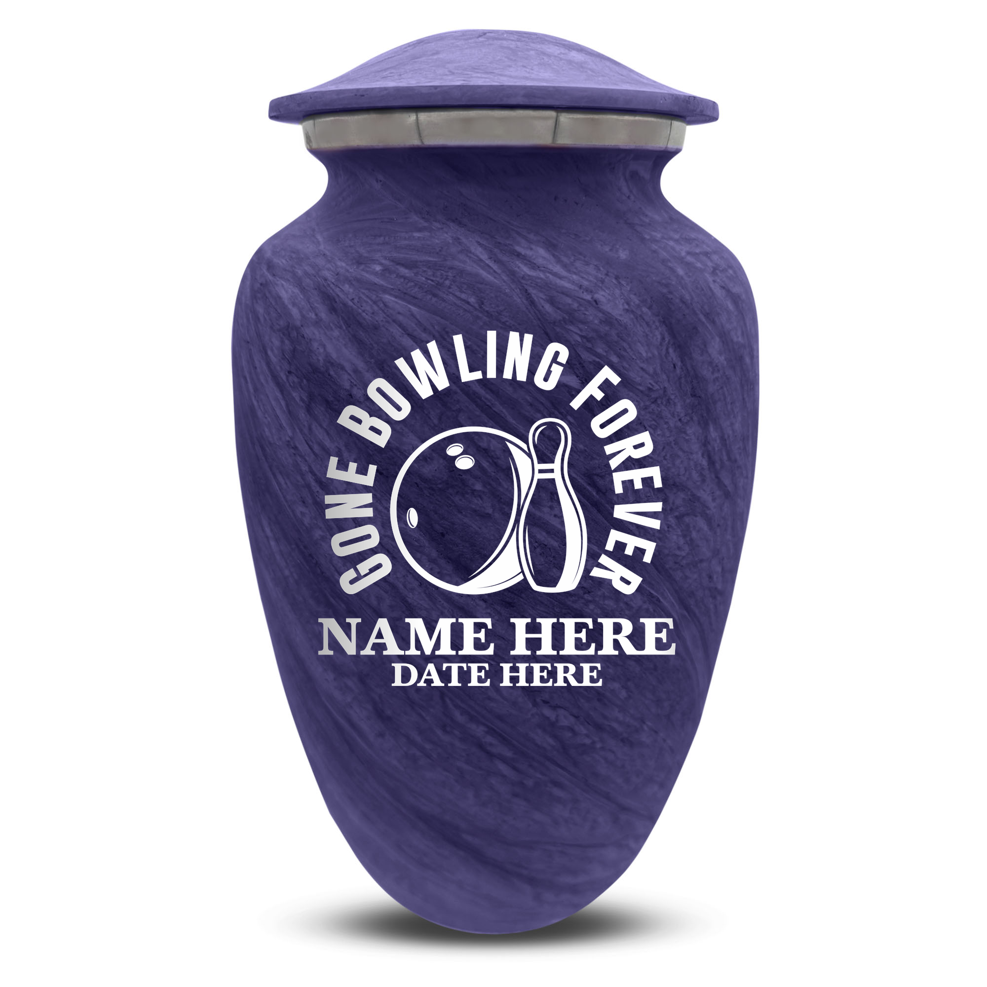 Custom Large Cremation Urn for Human Ashes - Soft Whisper Collection - Funny Bowling Design - Distressed Finish - 200 Cubic Inch