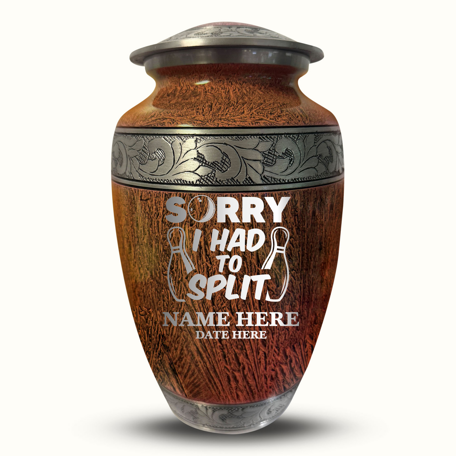 Custom Aluminum Human Urn - Elevate Collection - Funny Bowling Design - Distressed Finish - 200 Cubic Inch