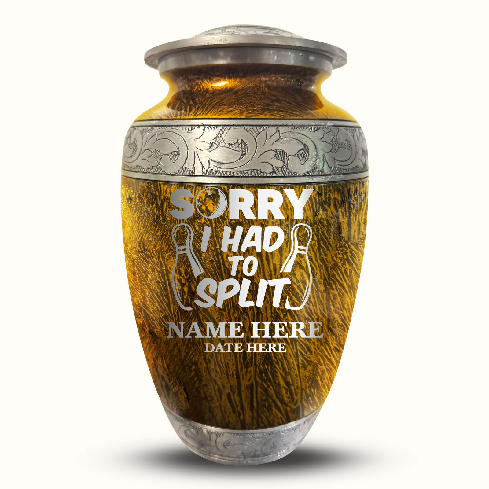 Custom Aluminum Human Urn - Elevate Collection - Funny Bowling Design - Distressed Finish - 200 Cubic Inch