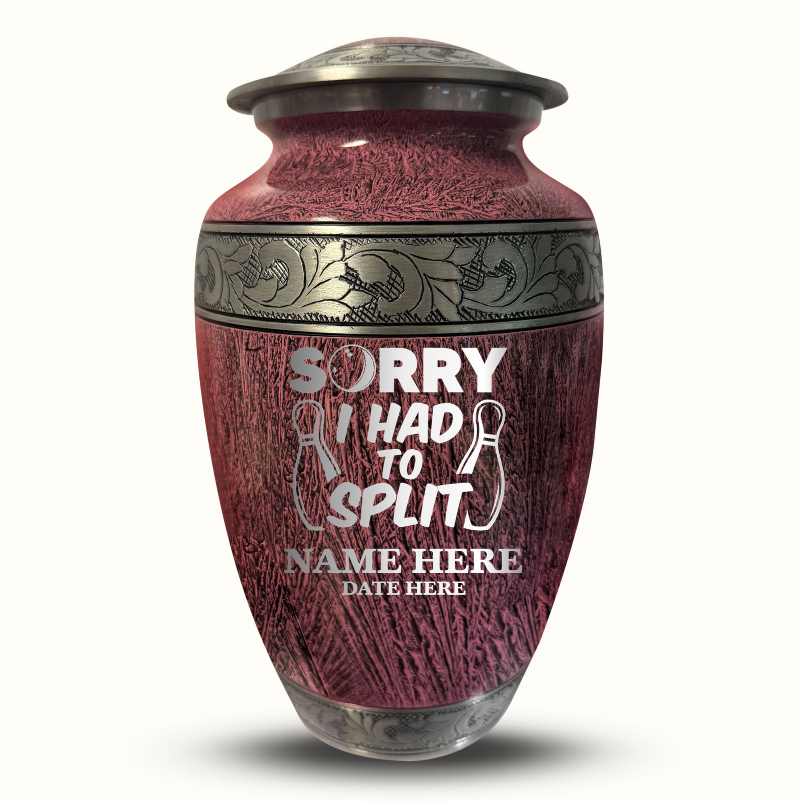 Custom Aluminum Human Urn - Elevate Collection - Funny Bowling Design - Distressed Finish - 200 Cubic Inch