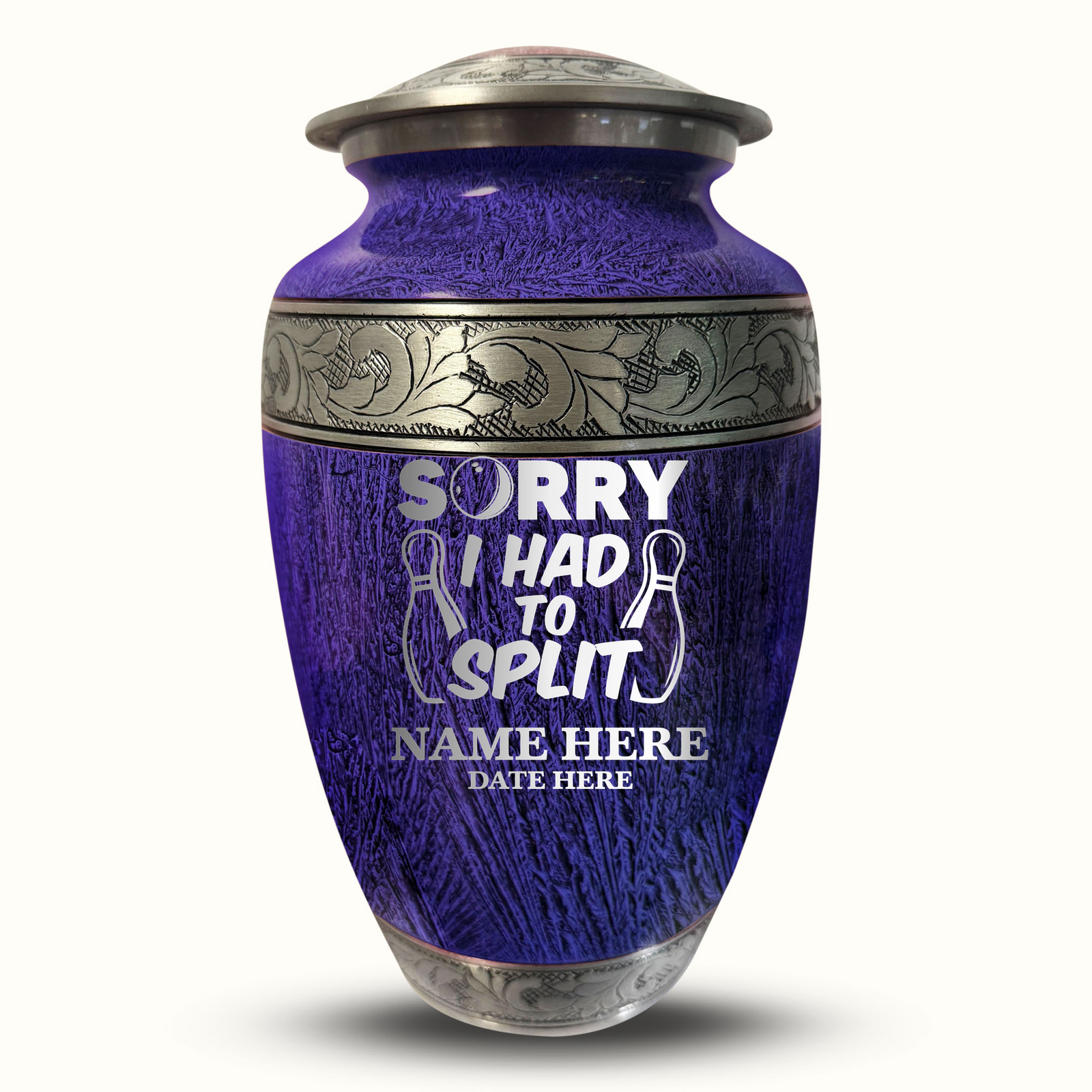 Custom Aluminum Human Urn - Elevate Collection - Funny Bowling Design - Distressed Finish - 200 Cubic Inch