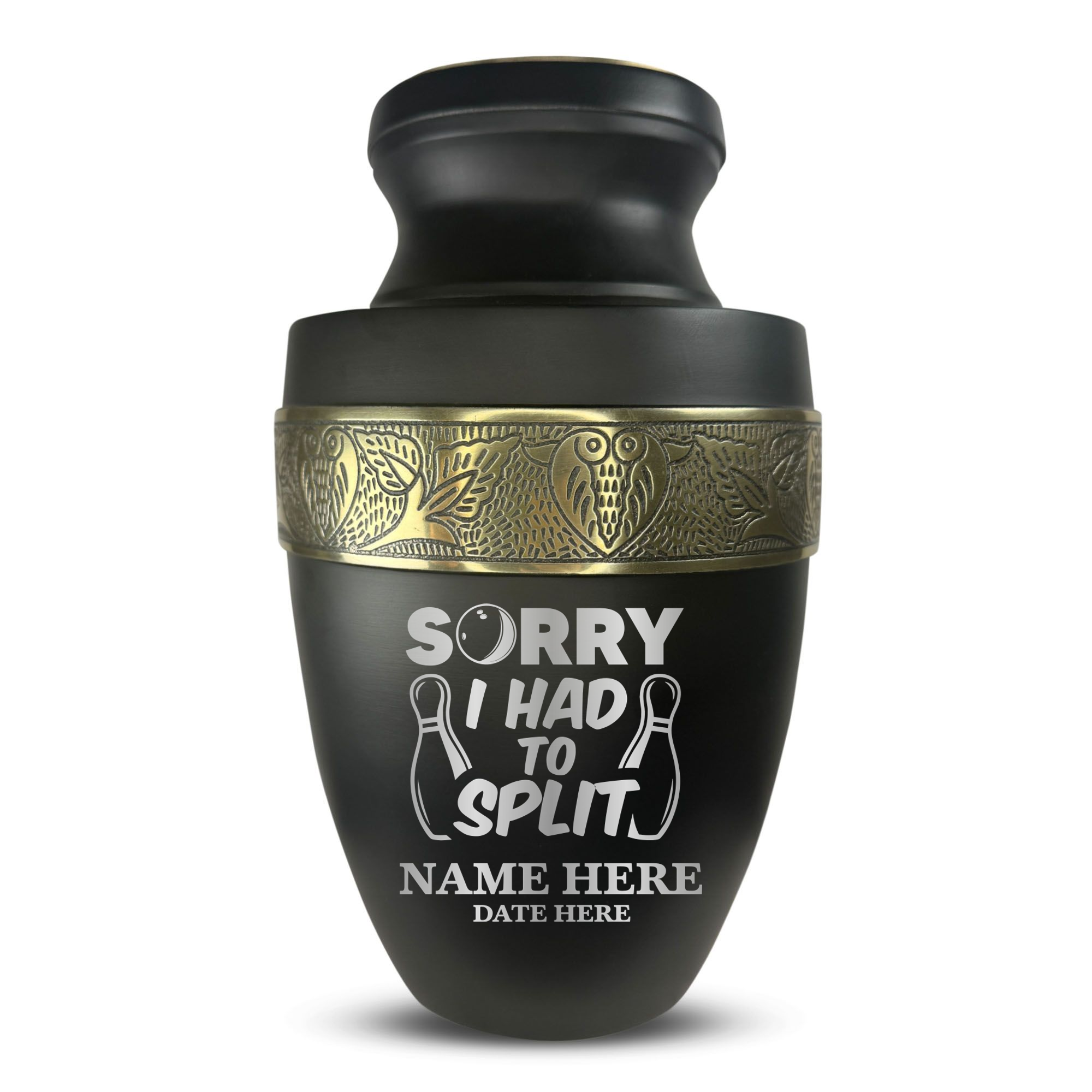 Elite Human Cremation Urn - 200 Cubic Inch - Aluminum with Gold Inlay | Gone Bowling Tribute