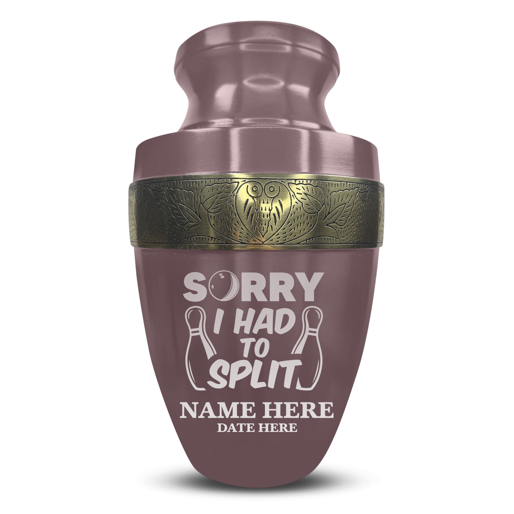 Elite Human Cremation Urn - 200 Cubic Inch - Aluminum with Gold Inlay | Gone Bowling Tribute