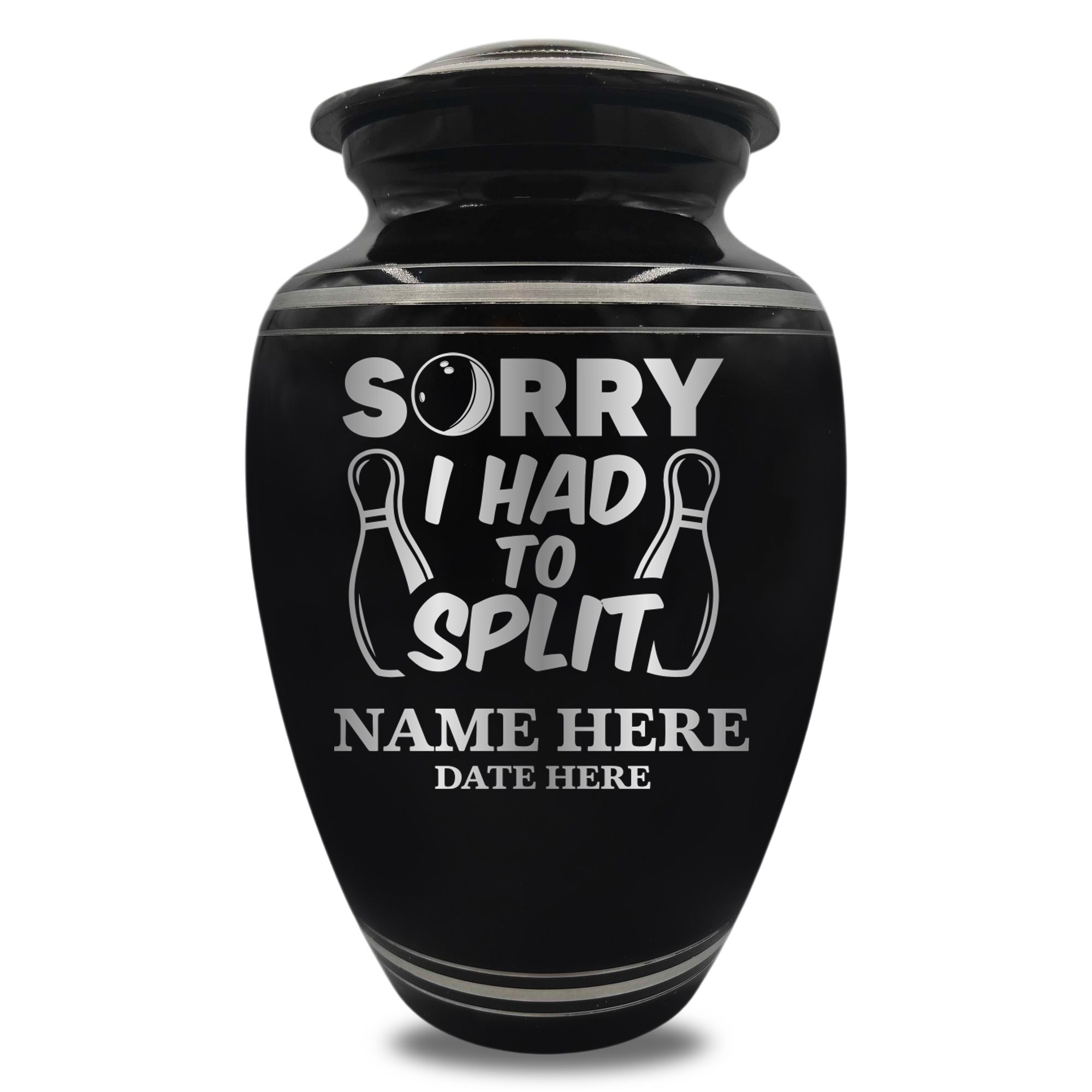 Polished Aluminum with Silver Rim Human Cremation Urn - 200 Cubic Inch | Gone Bowling Tribute