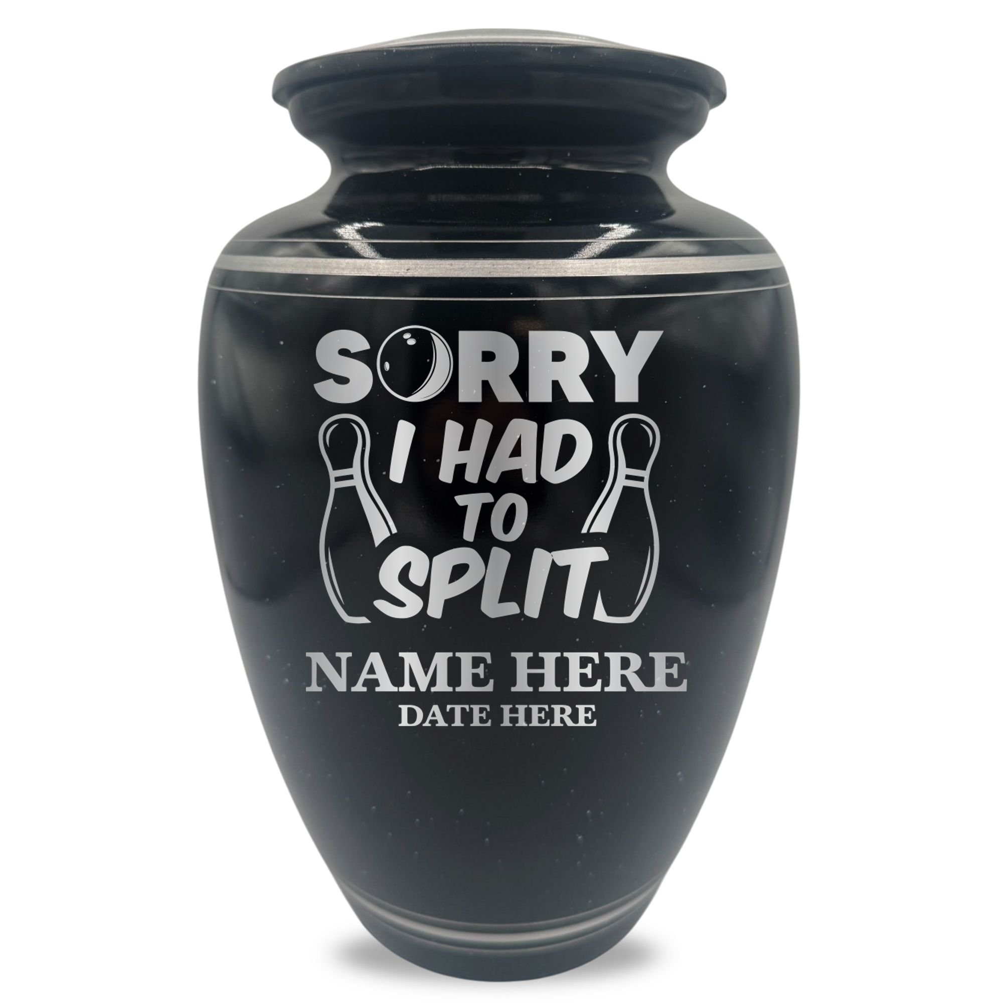 Extra Large Human Cremation Urn - 350 Cubic Inch - Black Spotted Finish with Silver Rim | Gone Bowling Tribute Collection