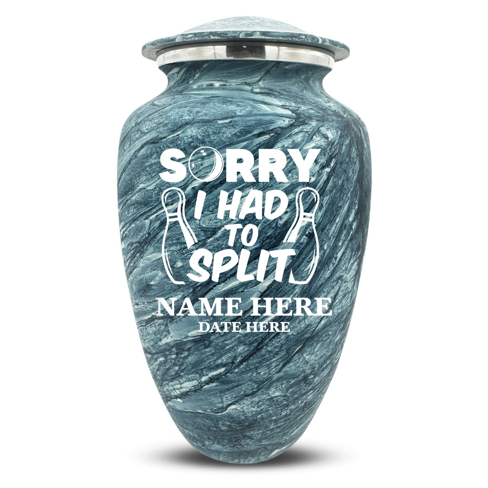 Custom Human Urns - Soft Whisper Collection - Funny Bowling Design - Distressed Finish - 200 Cubic Inch