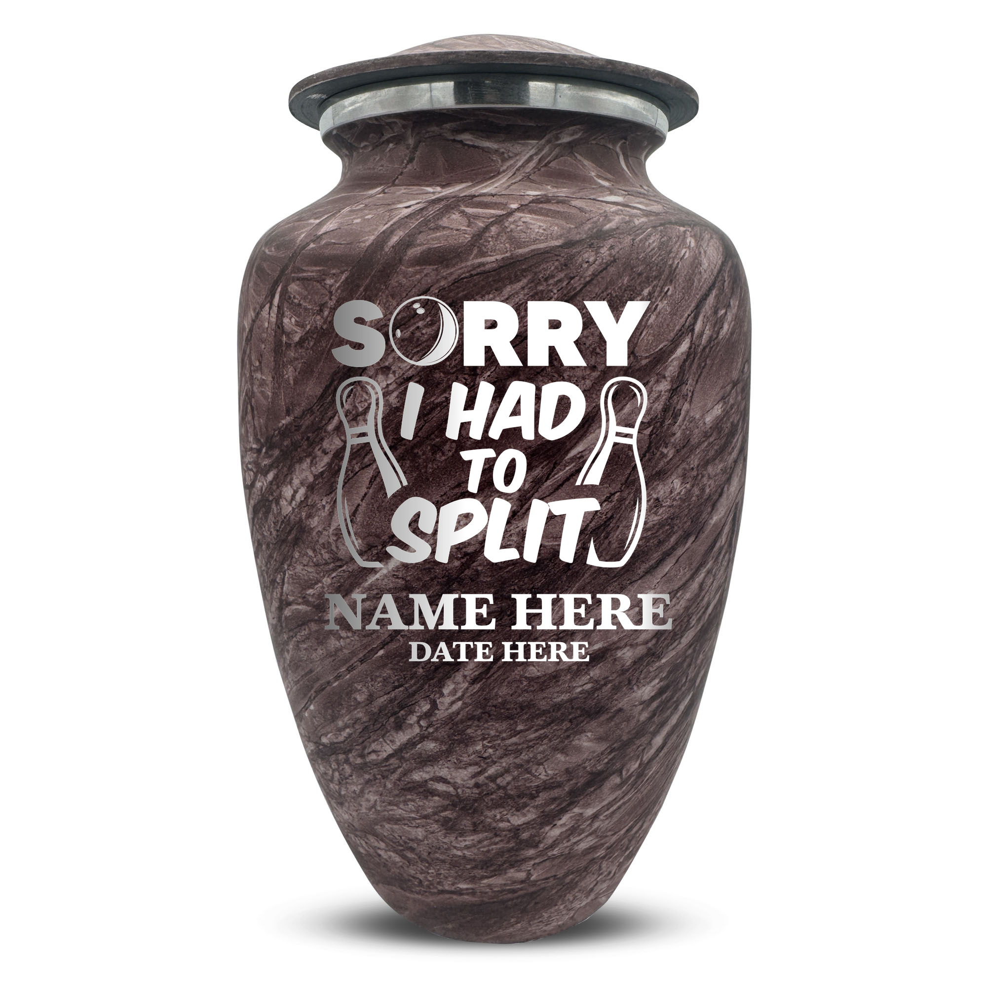 Custom Large Cremation Urn for Human Ashes - Soft Whisper Collection - Funny Bowling Design - Distressed Finish - 200 Cubic Inch
