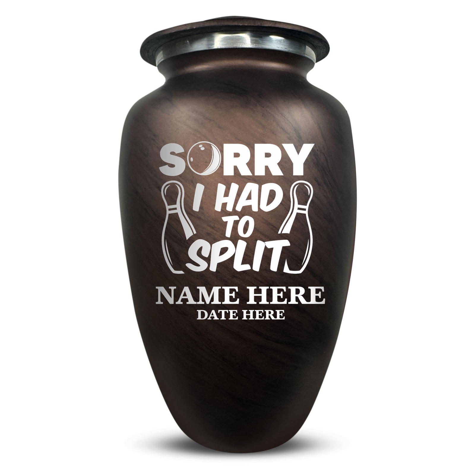 Custom Human Urns - Soft Whisper Collection - Funny Bowling Design - Distressed Finish - 200 Cubic Inch