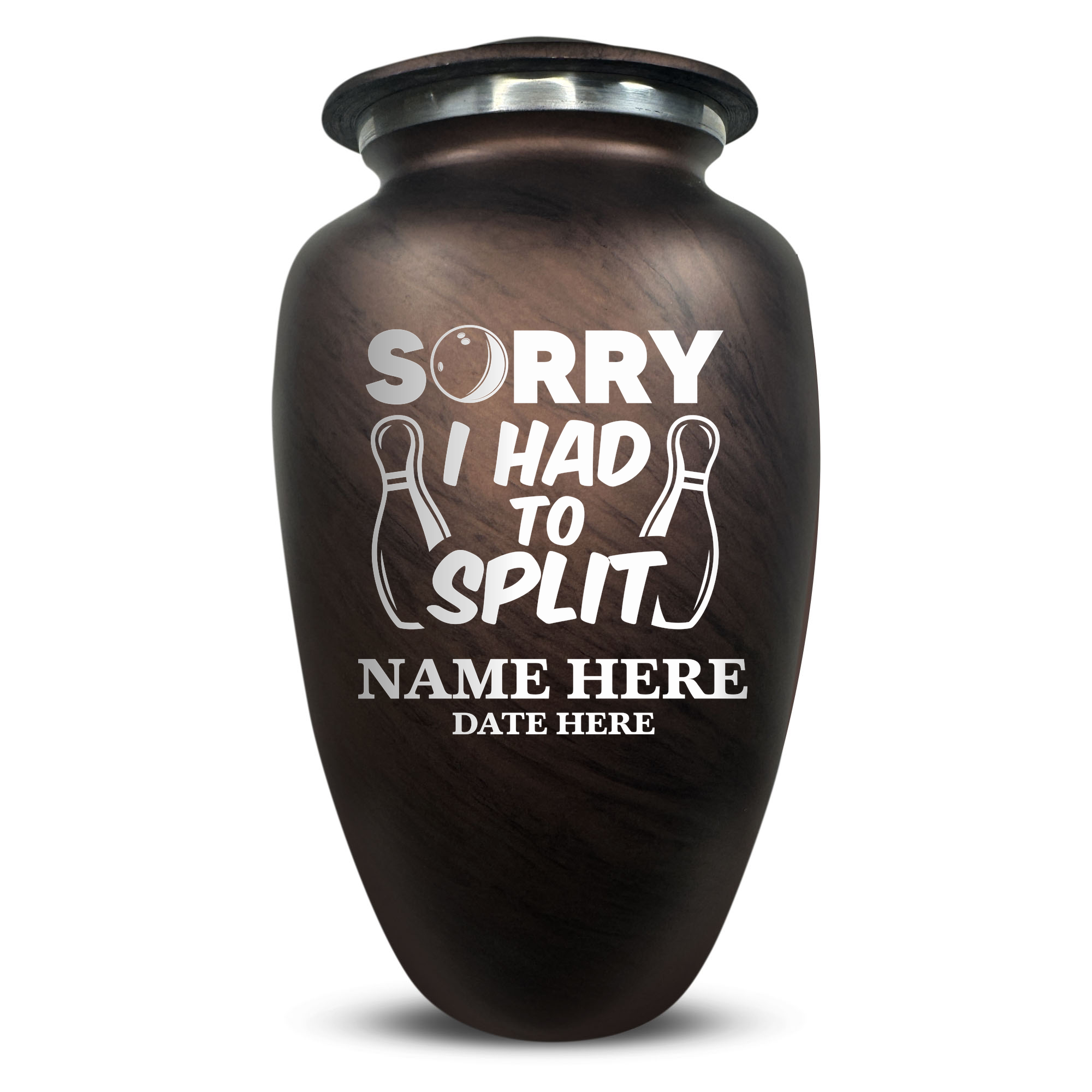 Custom Large Cremation Urn for Human Ashes - Soft Whisper Collection - Funny Bowling Design - Distressed Finish - 200 Cubic Inch