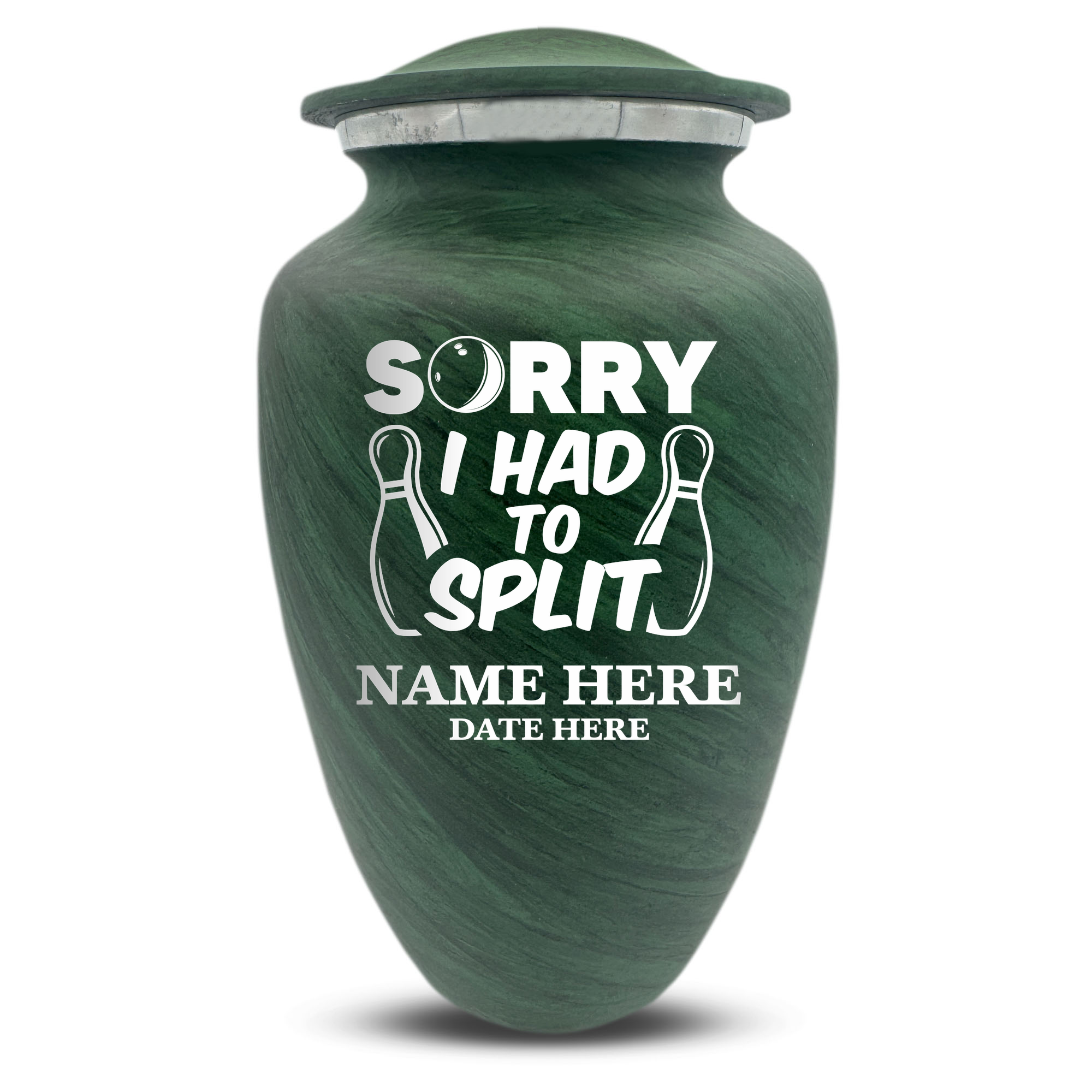 Custom Large Cremation Urn for Human Ashes - Soft Whisper Collection - Funny Bowling Design - Distressed Finish - 200 Cubic Inch