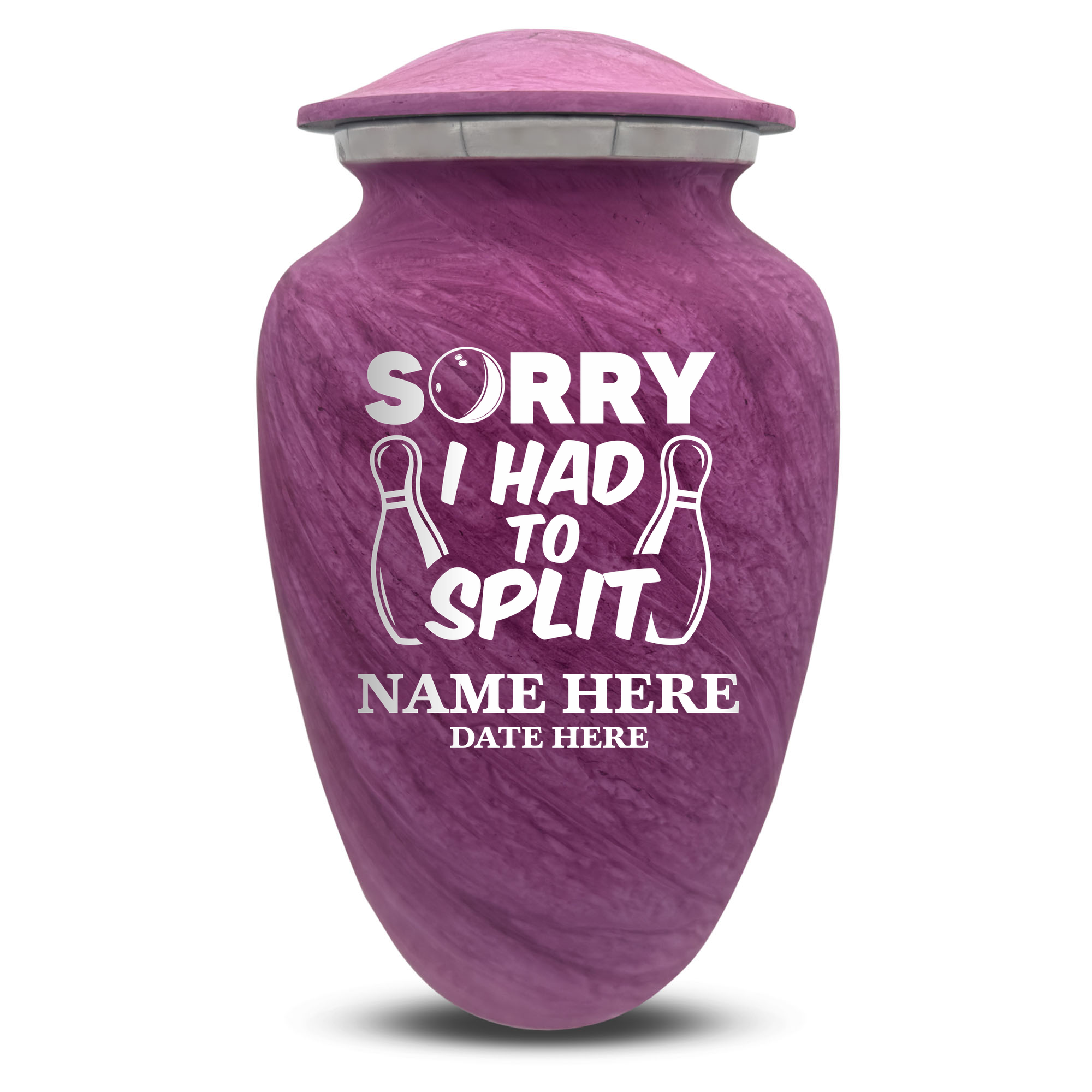Custom Large Cremation Urn for Human Ashes - Soft Whisper Collection - Funny Bowling Design - Distressed Finish - 200 Cubic Inch