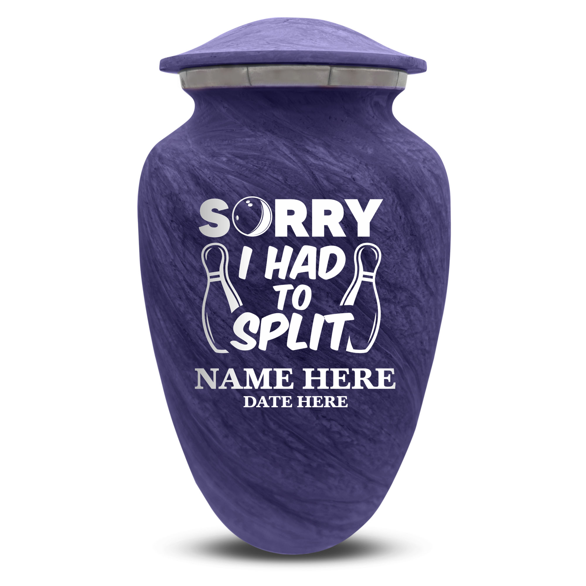 Custom Large Cremation Urn for Human Ashes - Soft Whisper Collection - Funny Bowling Design - Distressed Finish - 200 Cubic Inch