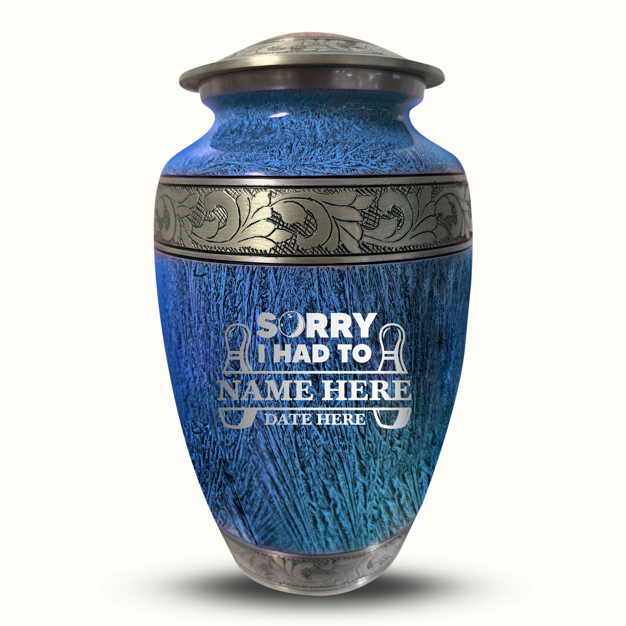 Custom Large Cremation Urn for Human Ashes - Elevate Collection - Funny Bowling Design - Distressed Finish - 200 Cubic Inch