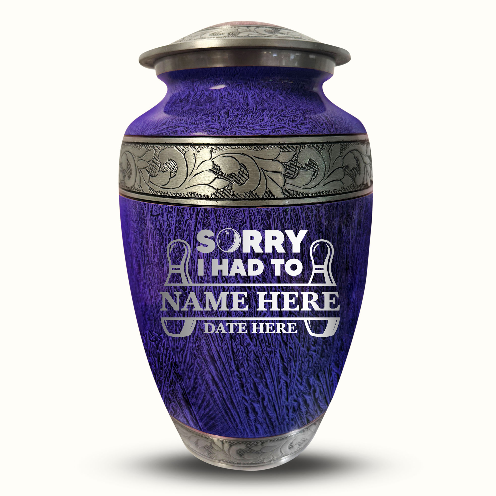 Custom Large Cremation Urn for Human Ashes - Elevate Collection - Funny Bowling Design - Distressed Finish - 200 Cubic Inch