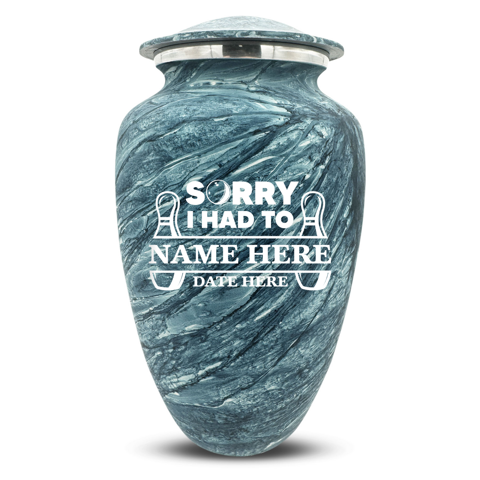 Custom Human Urns - Soft Whisper Collection - Funny Bowling Design - Distressed Finish - 200 Cubic Inch