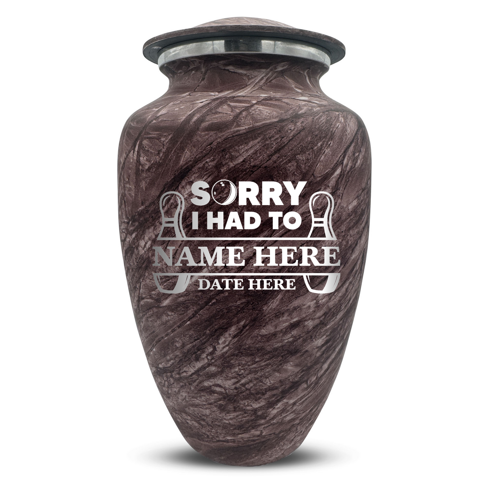 Custom Human Urns - Soft Whisper Collection - Funny Bowling Design - Distressed Finish - 200 Cubic Inch