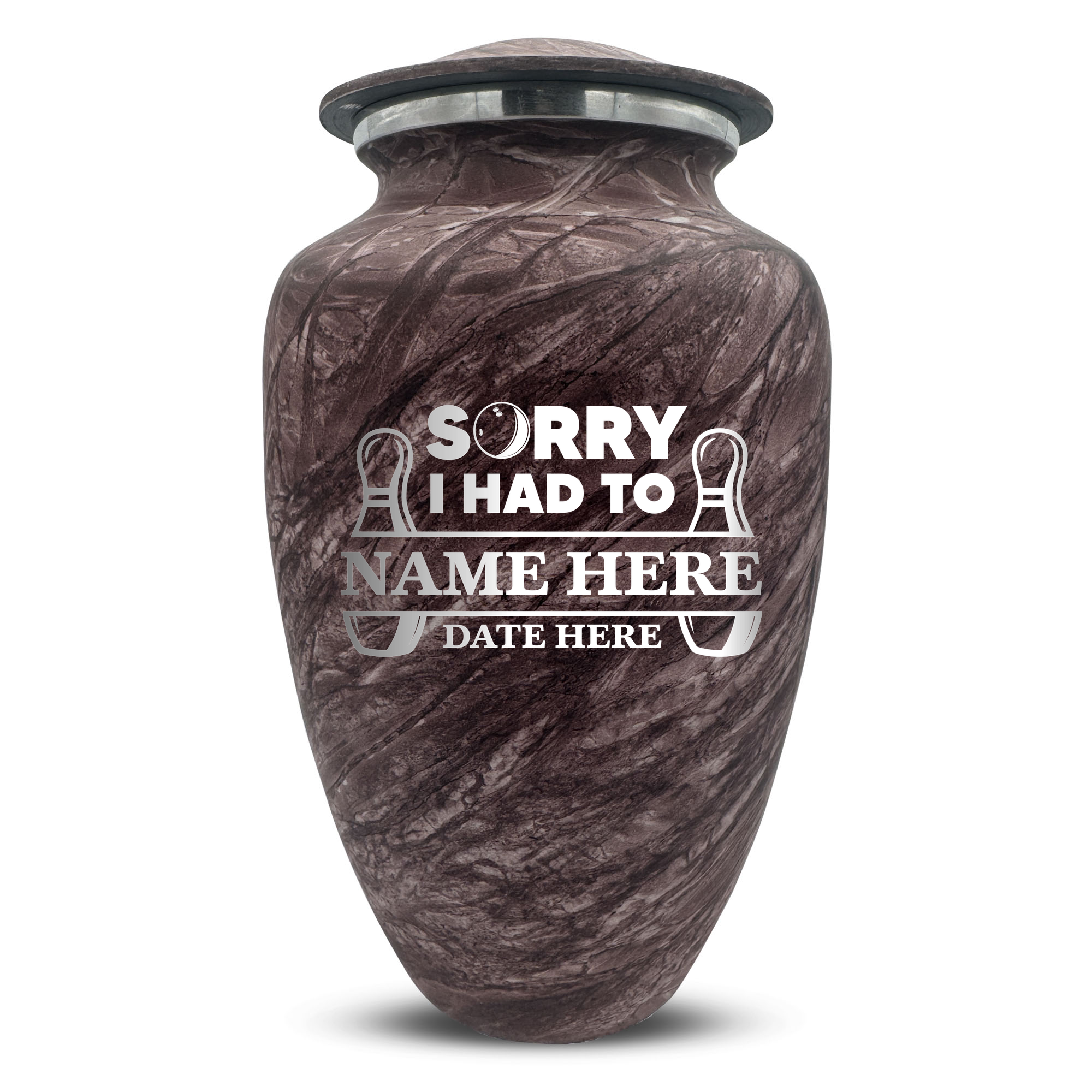 Custom Large Cremation Urn for Human Ashes - Soft Whisper Collection - Funny Bowling Design - Distressed Finish - 200 Cubic Inch
