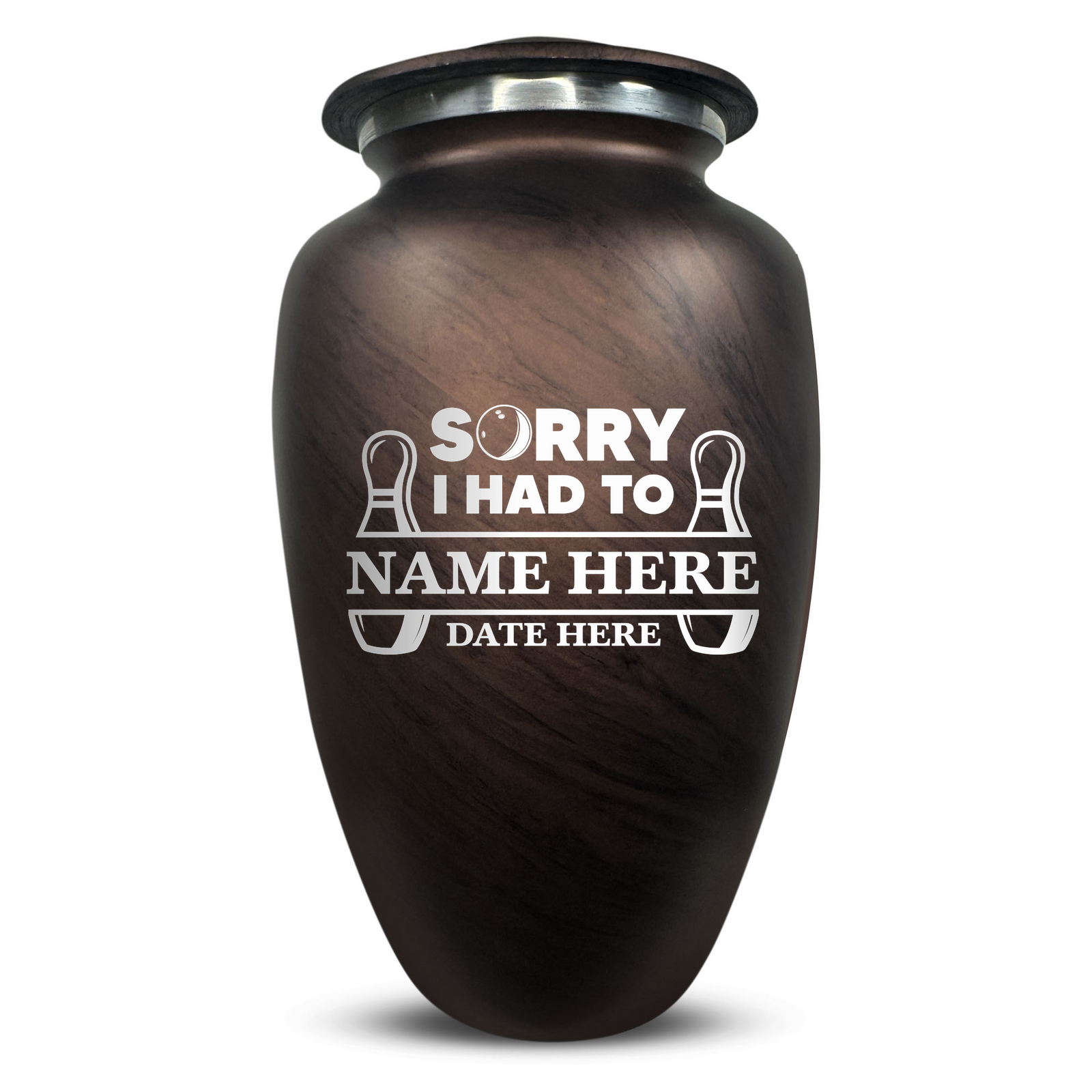 Custom Human Urns - Soft Whisper Collection - Funny Bowling Design - Distressed Finish - 200 Cubic Inch