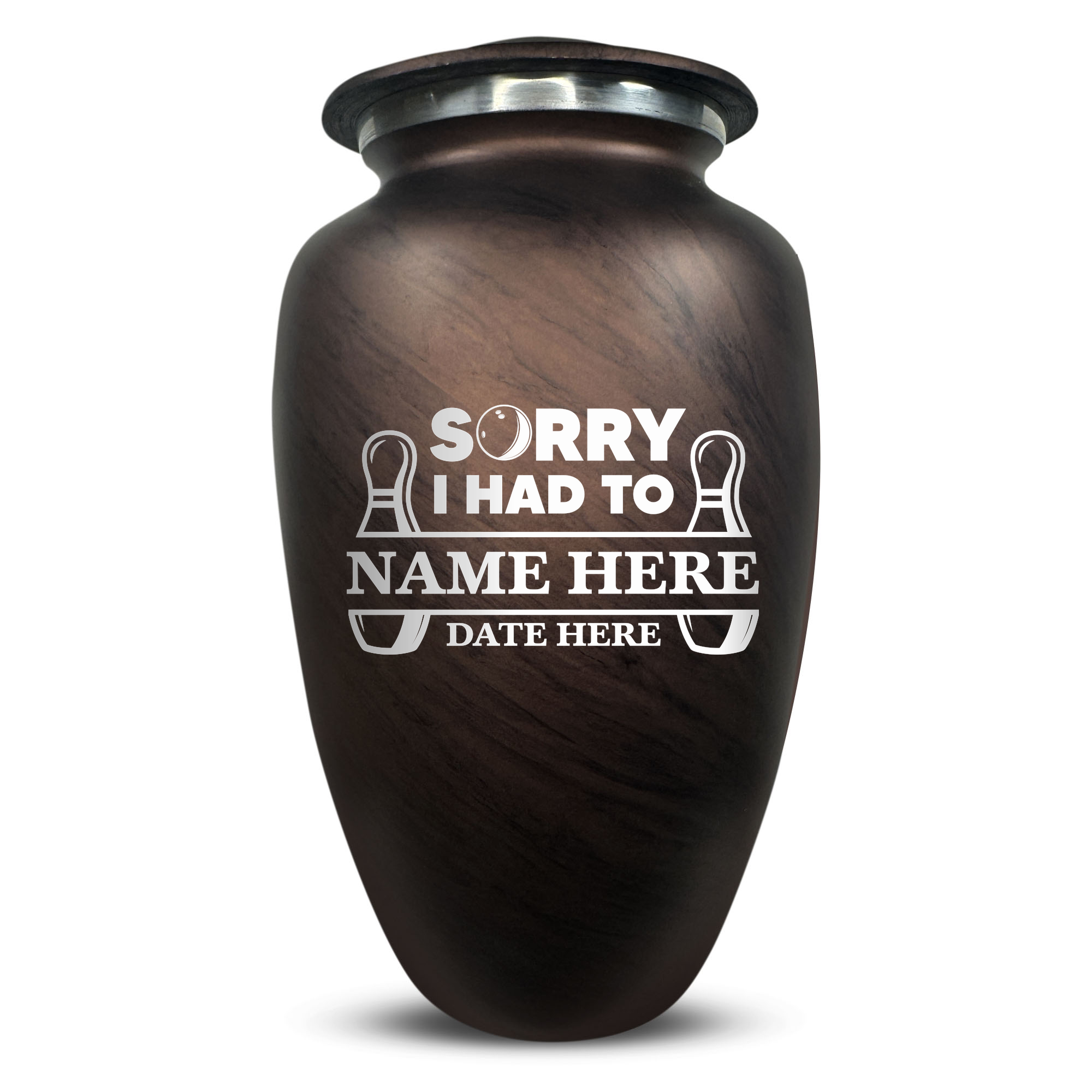 Custom Large Cremation Urn for Human Ashes - Soft Whisper Collection - Funny Bowling Design - Distressed Finish - 200 Cubic Inch
