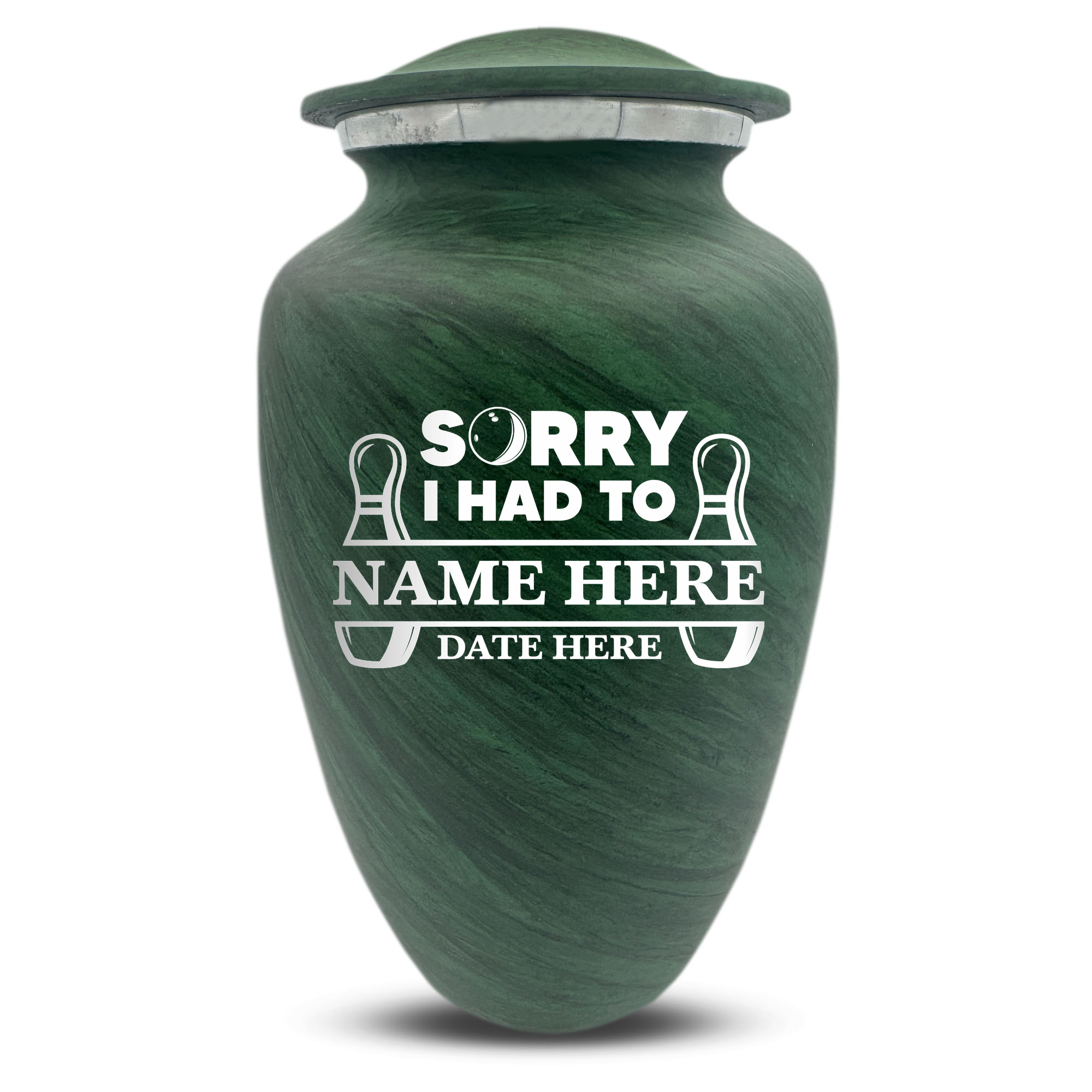 Custom Large Cremation Urn for Human Ashes - Soft Whisper Collection - Funny Bowling Design - Distressed Finish - 200 Cubic Inch