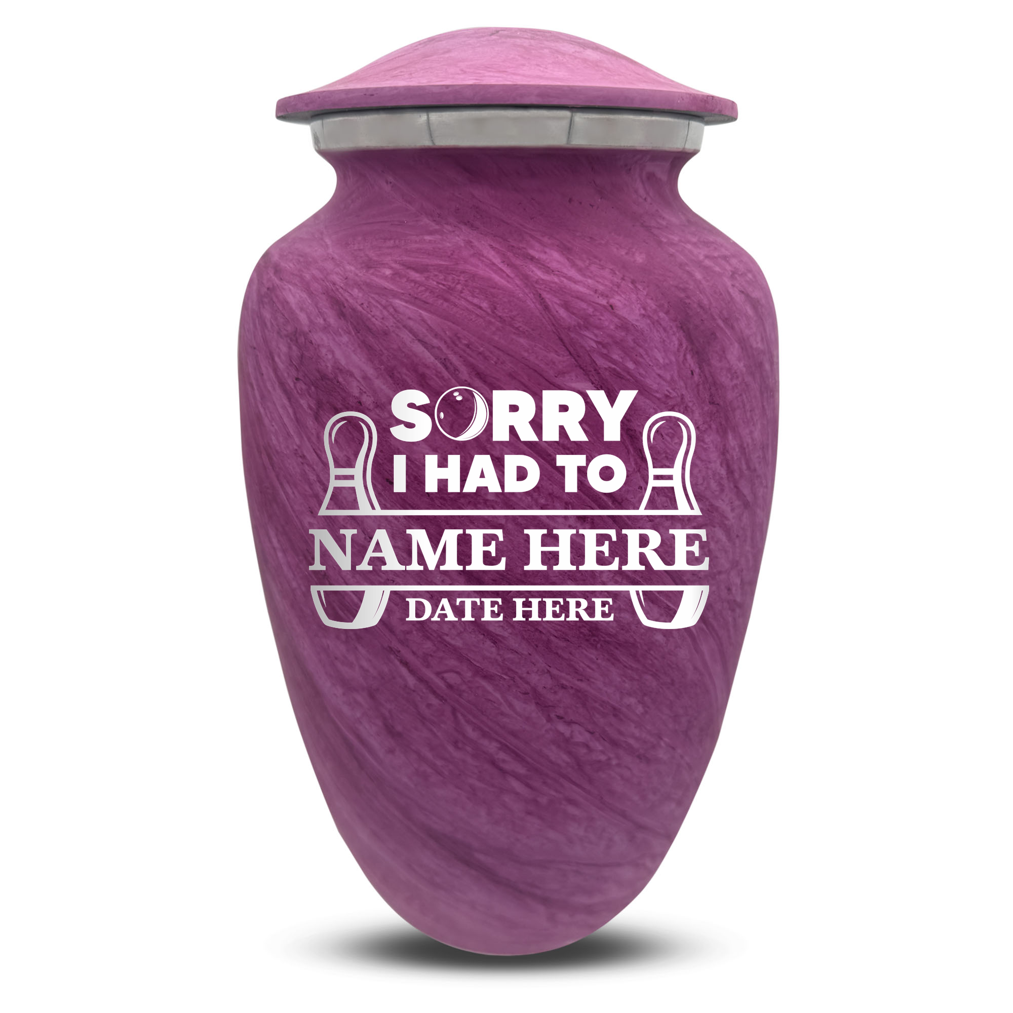 Custom Large Cremation Urn for Human Ashes - Soft Whisper Collection - Funny Bowling Design - Distressed Finish - 200 Cubic Inch