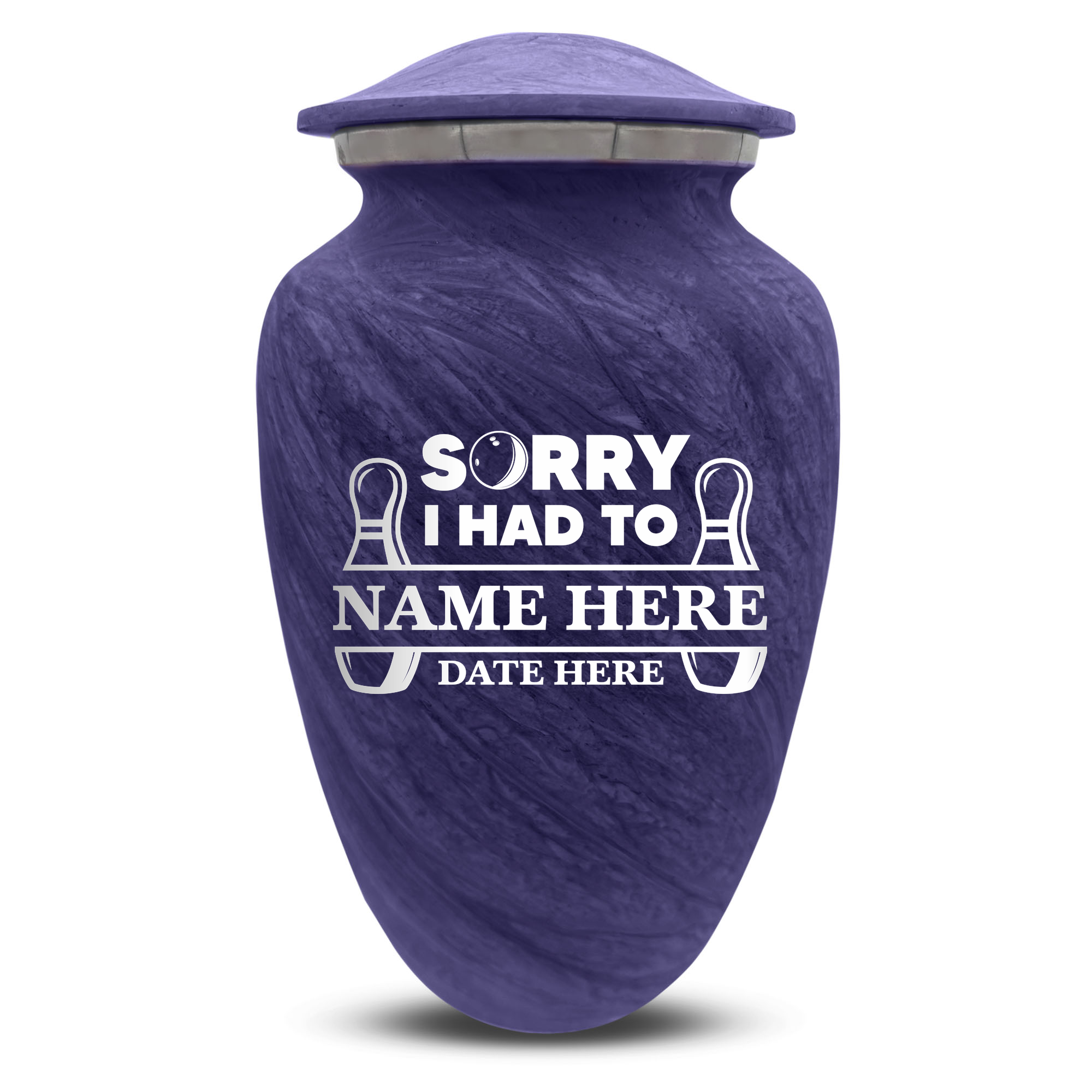 Custom Large Cremation Urn for Human Ashes - Soft Whisper Collection - Funny Bowling Design - Distressed Finish - 200 Cubic Inch