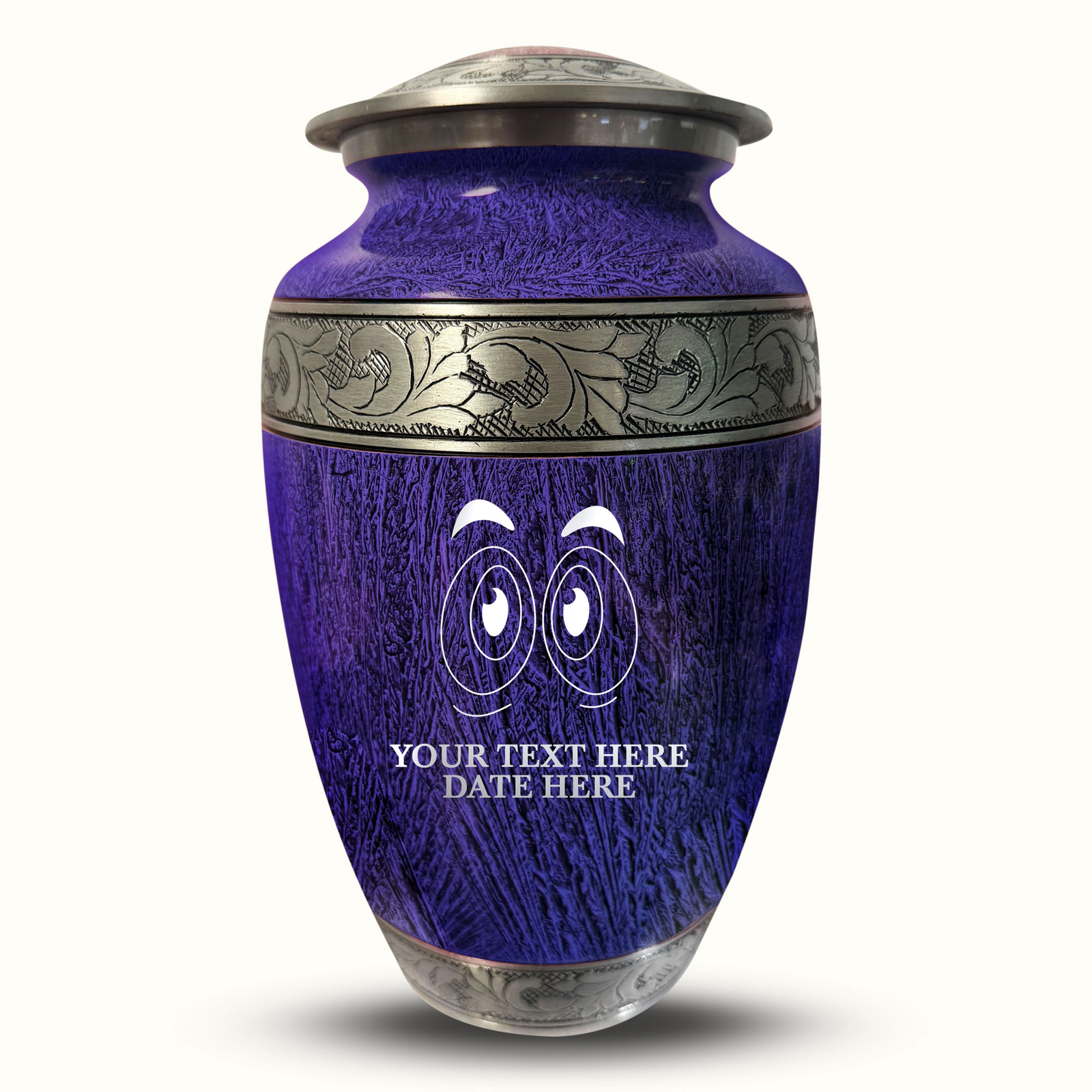 Custom Aluminum Human Urn - Elevate Collection - Funny Eyes Design - Distressed Finish - 200 Cubic Inch