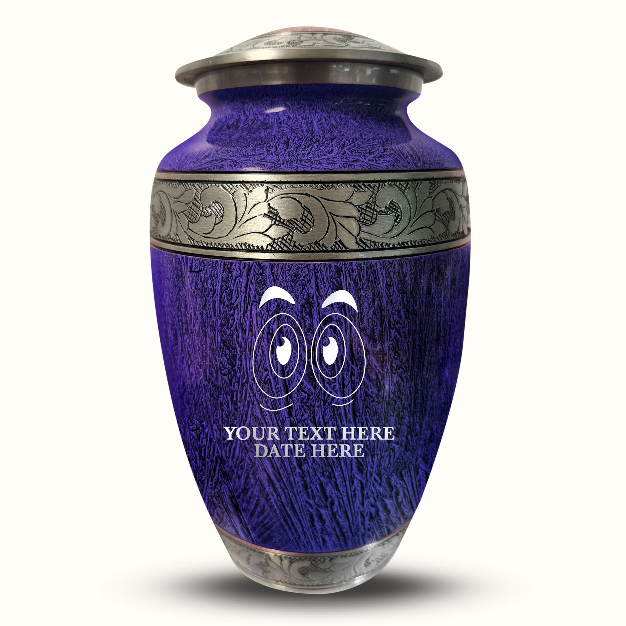 Custom Large Cremation Urn for Human Ashes - Elevate Collection - Funny Eyes Design - Distressed Finish - 200 Cubic Inch