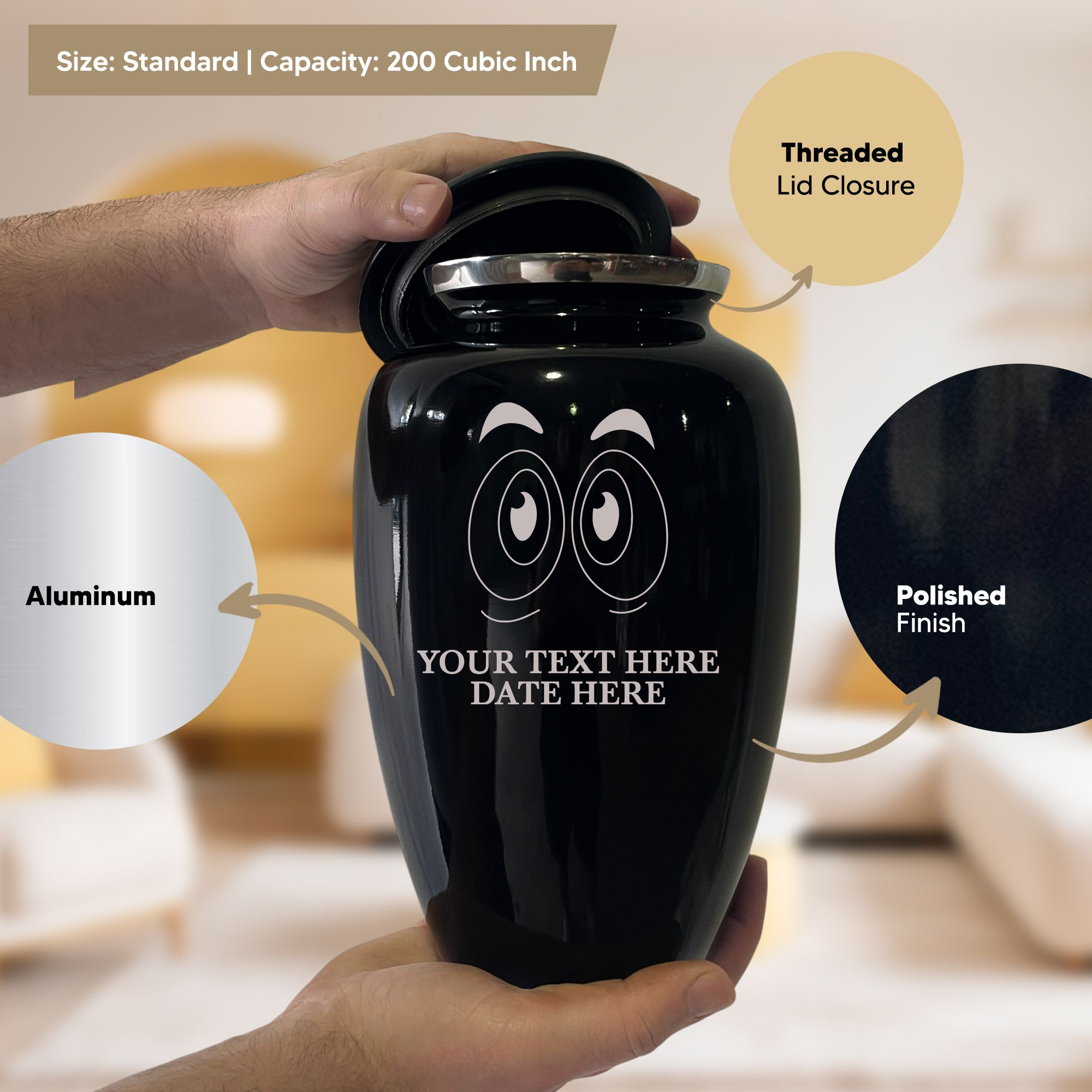 Splendor Human Cremation Urn – 200 Cubic Inch Capacity – Metal | Funny Eyes