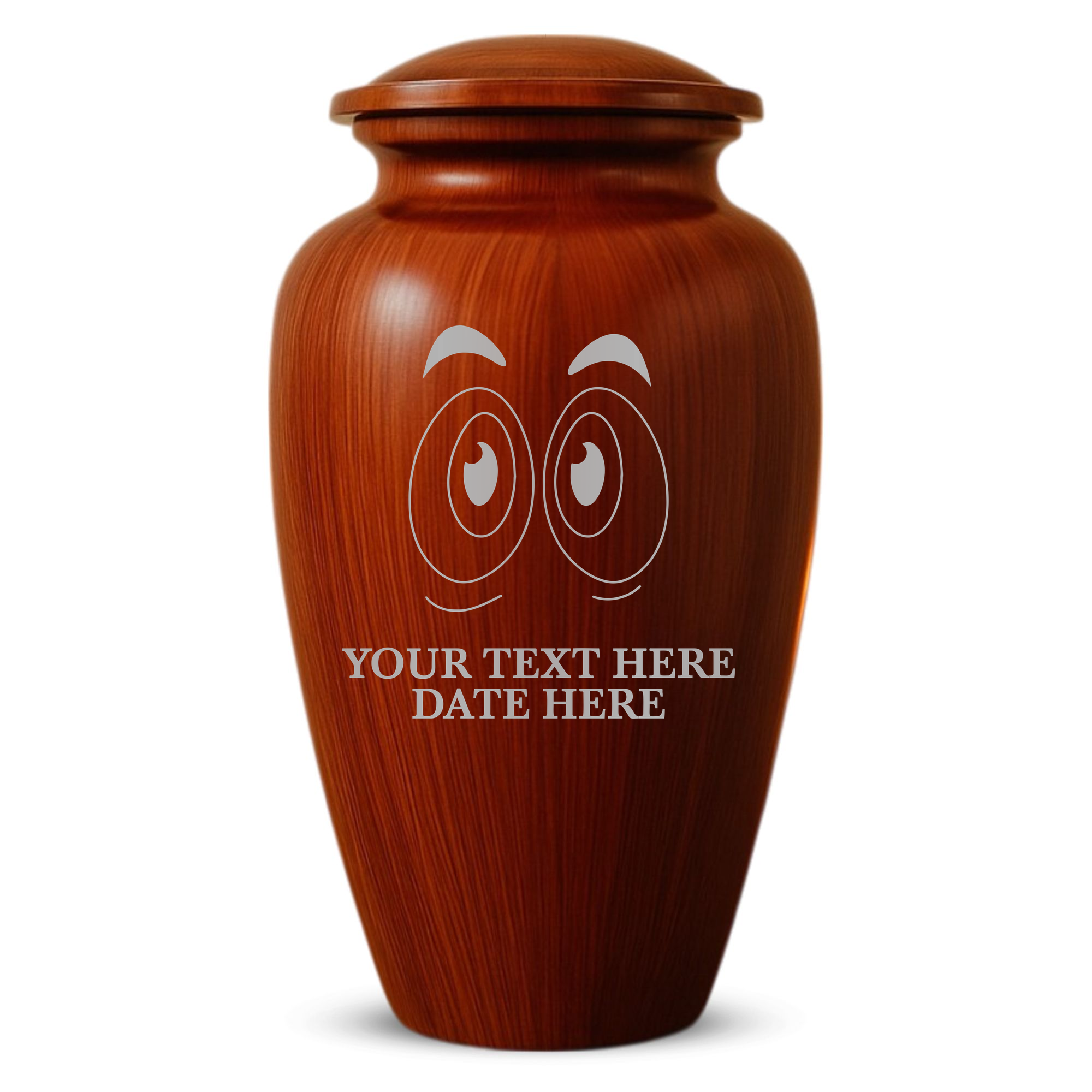 Human Cremation Urn - 200 Cubic Inch - Ingrained Wood Style Finish | Funny Eyes